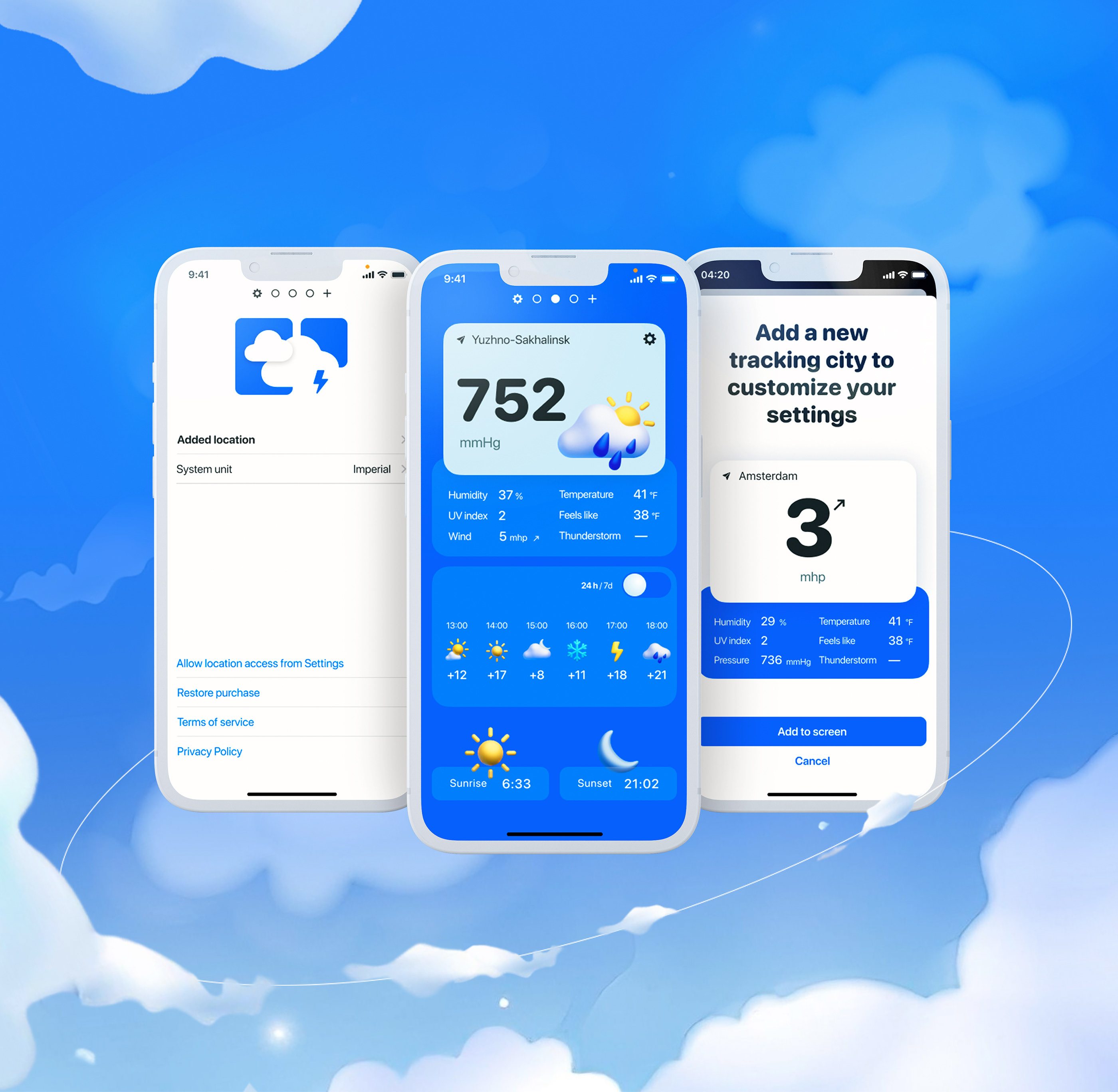 weather forecast app — Изображение №2 — Интерфейсы, 3D на Dprofile