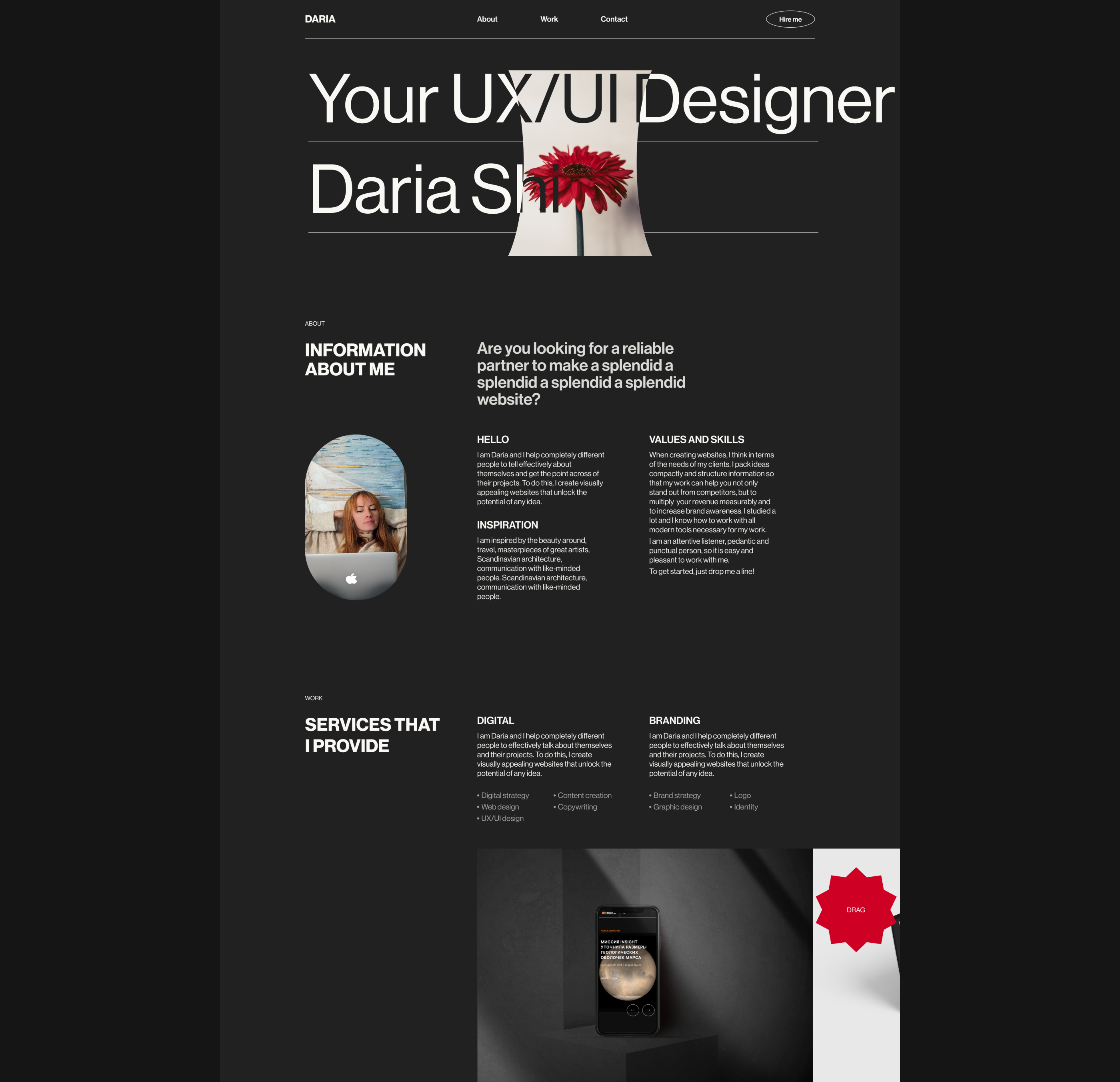 UX/UI Designer's website — Изображение №3 — Интерфейсы, Брендинг на Dprofile