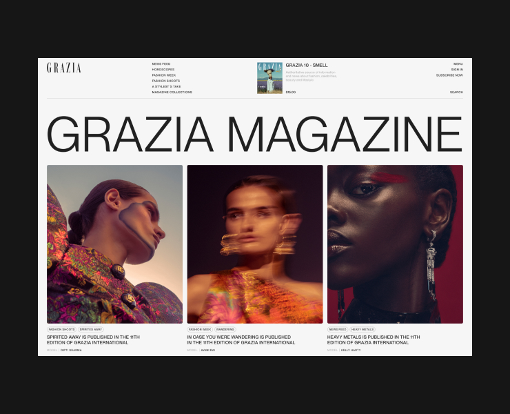 Grazia Magazine | News Site Redesign — Интерфейсы, Анимация на Dprofile