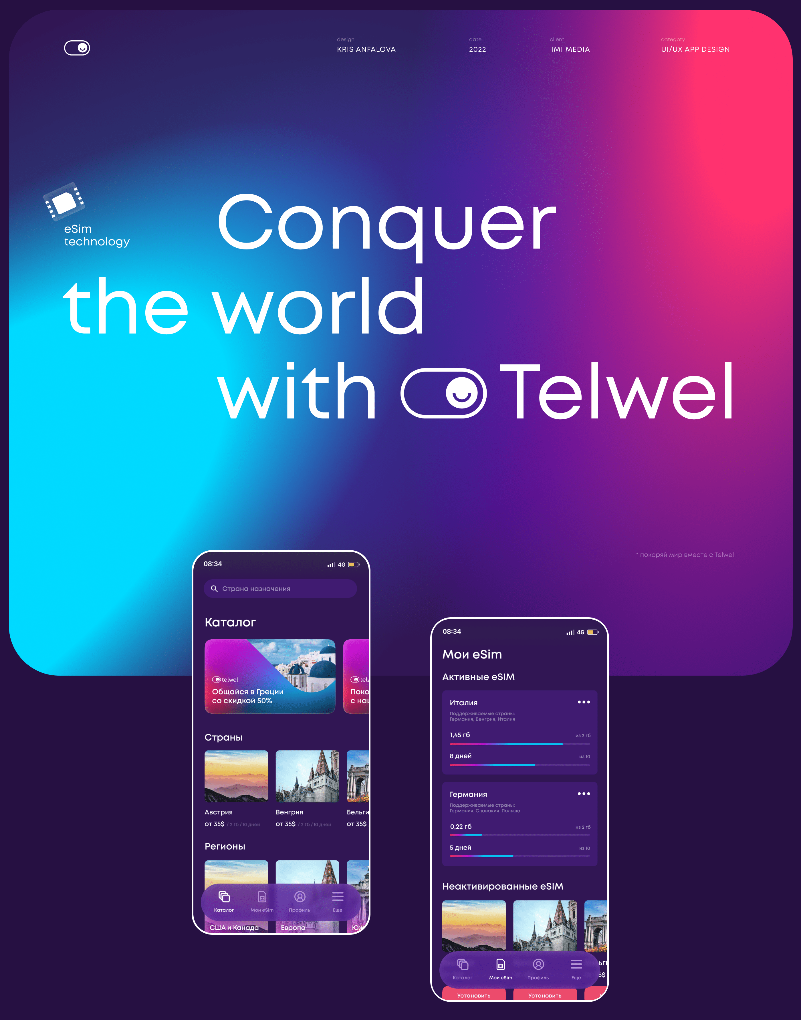 Telwel - eSim travel app — Изображение №1 — Интерфейсы на Dprofile