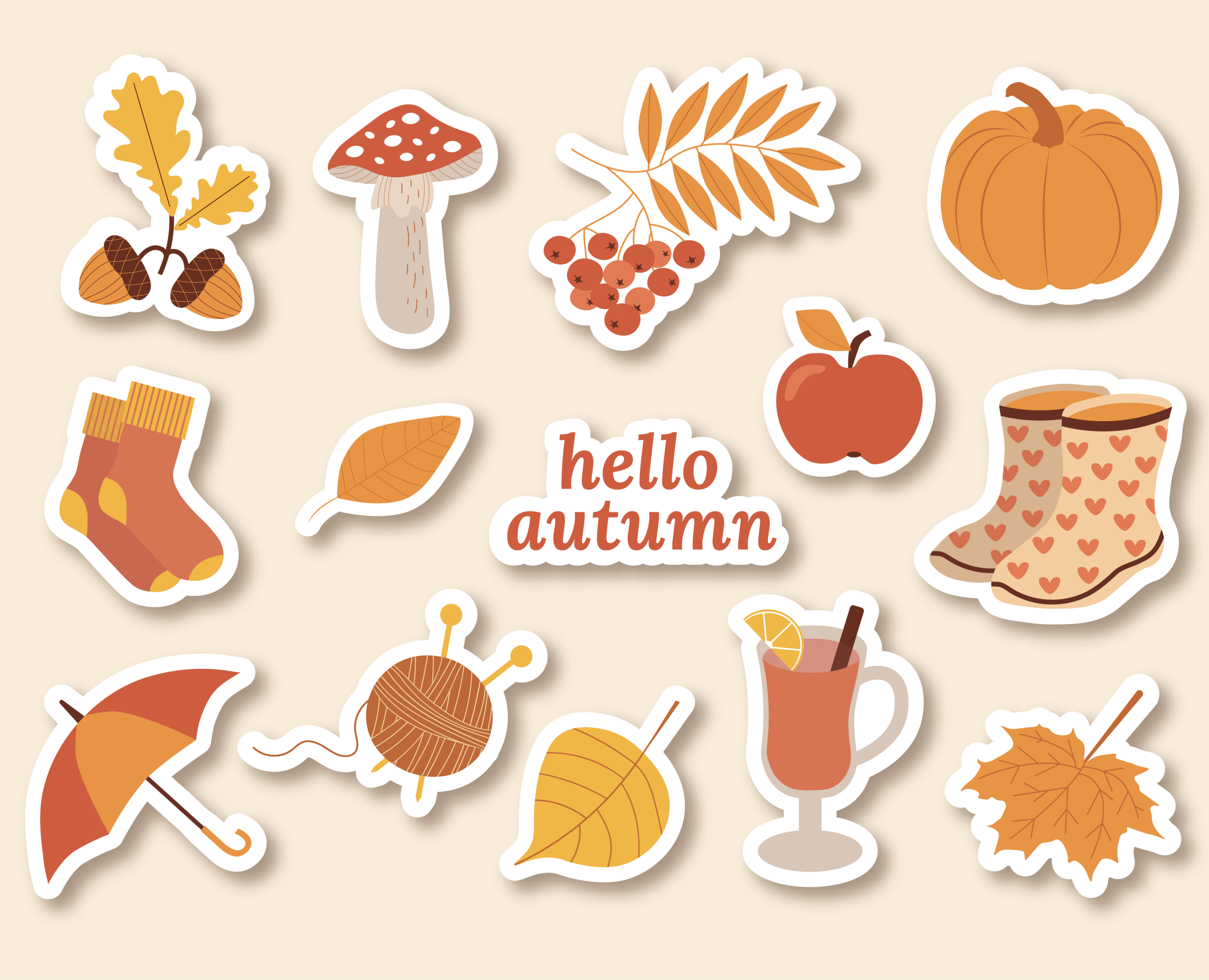 Набор стикеров Hello Autumn — Иллюстрация, Графика на Dprofile