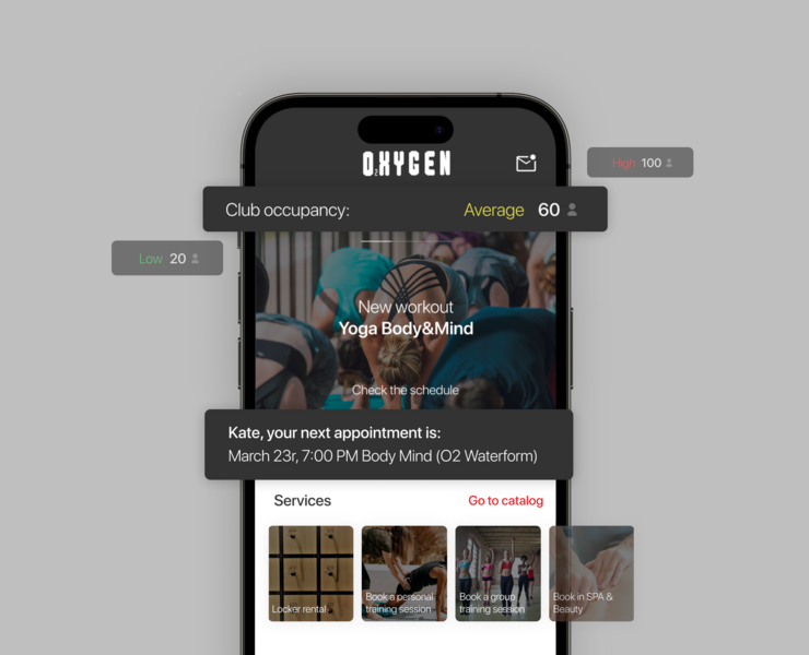 Oxygen Gym App | UX/UI for fitness club app — Интерфейсы на Dprofile