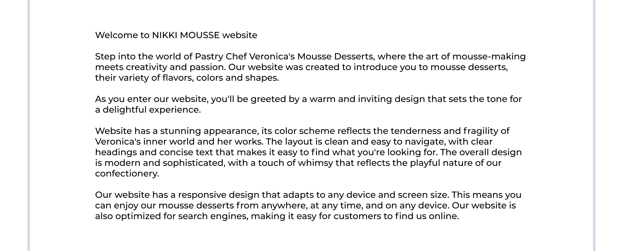 Nikki Mousse | Веб-сайт муссовых десертов в Санкт-Петербурге — Изображение №2 — Маркетинг, Интерфейсы на Dprofile
