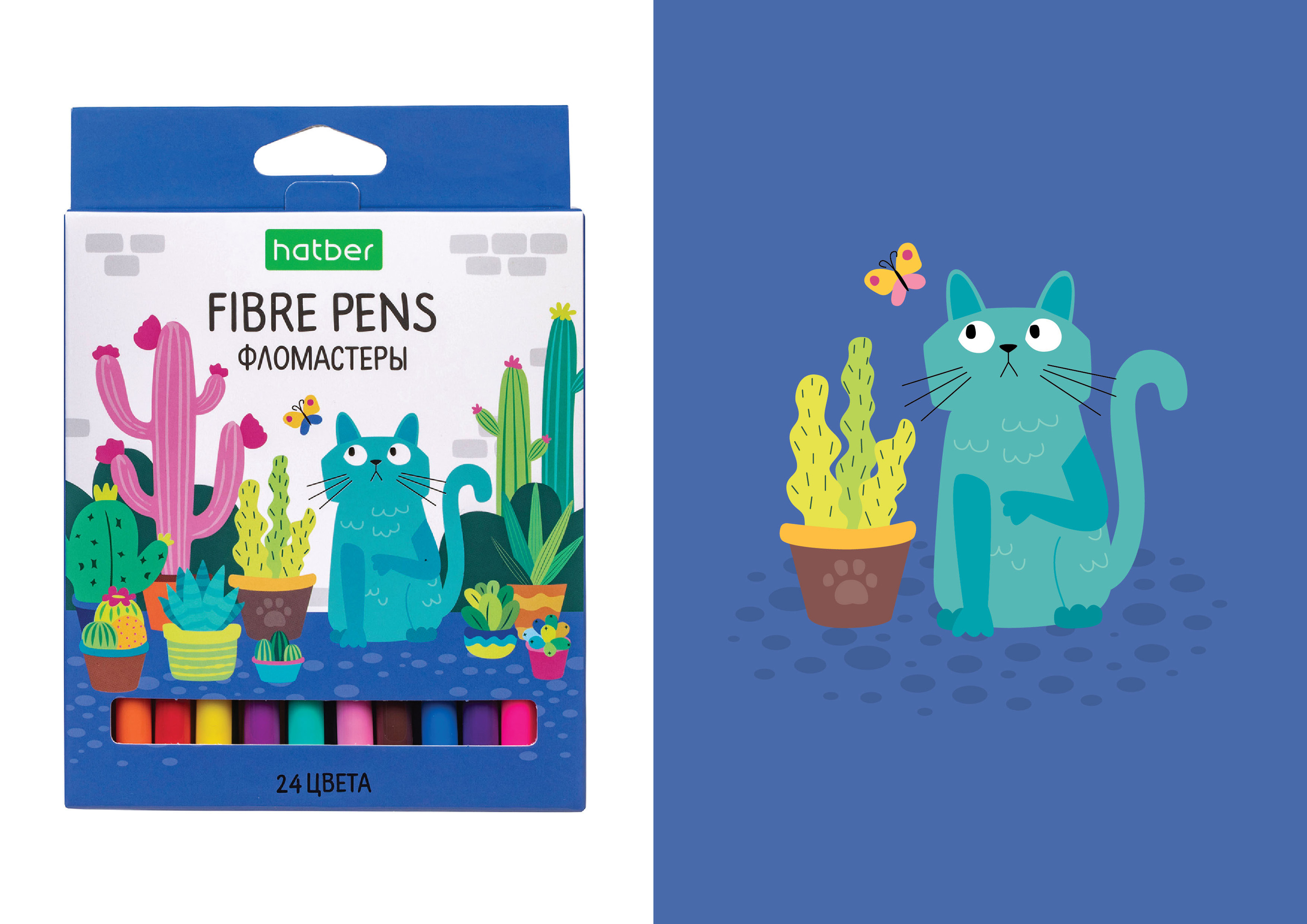 Cats and Cactuses: fibre pens packaging design — Изображение №6 — Брендинг, Иллюстрация, Графика на Dprofile