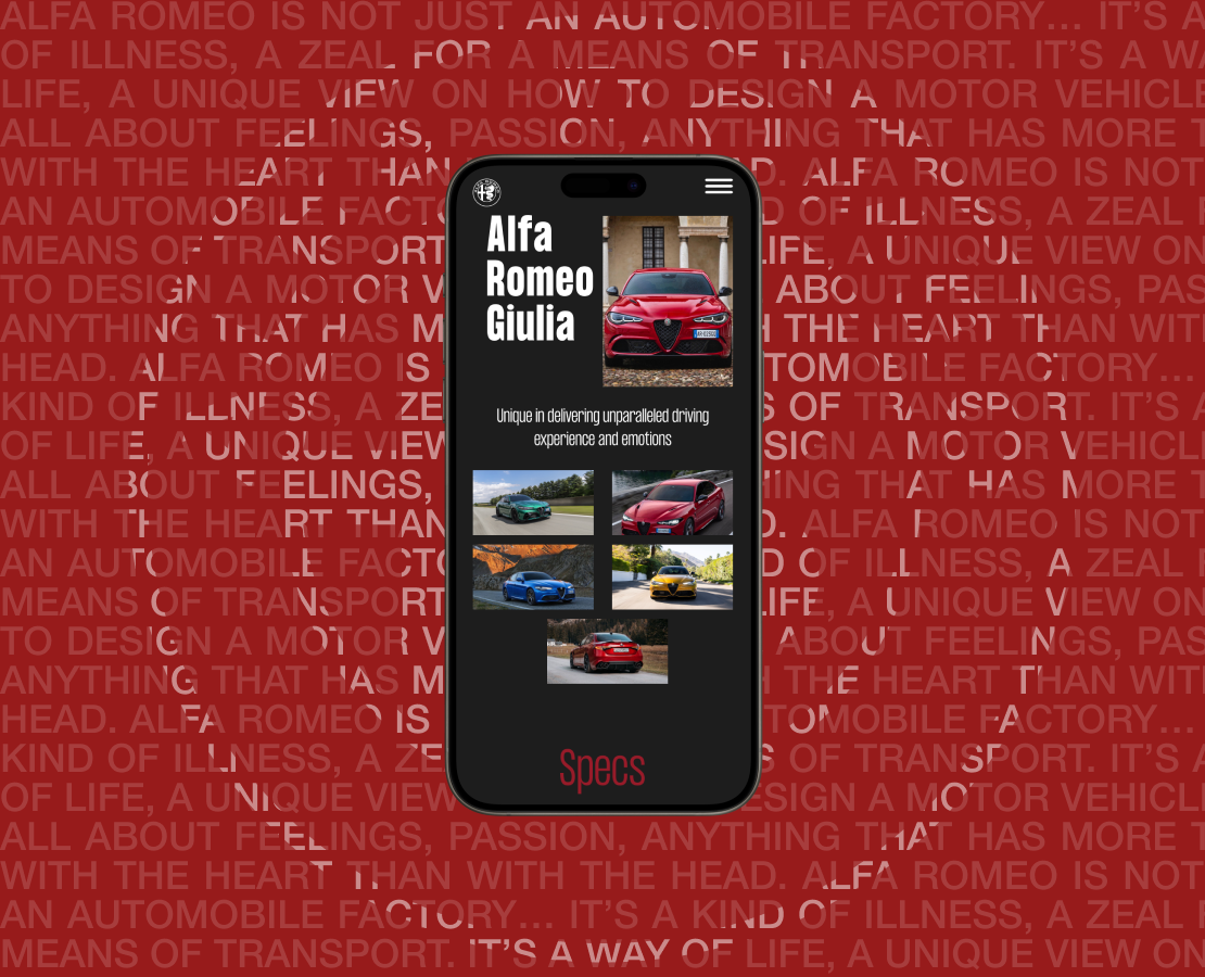 Редизайн корпоративного сайта Альфа Ромео — Интерфейсы, Графика на Dprofile