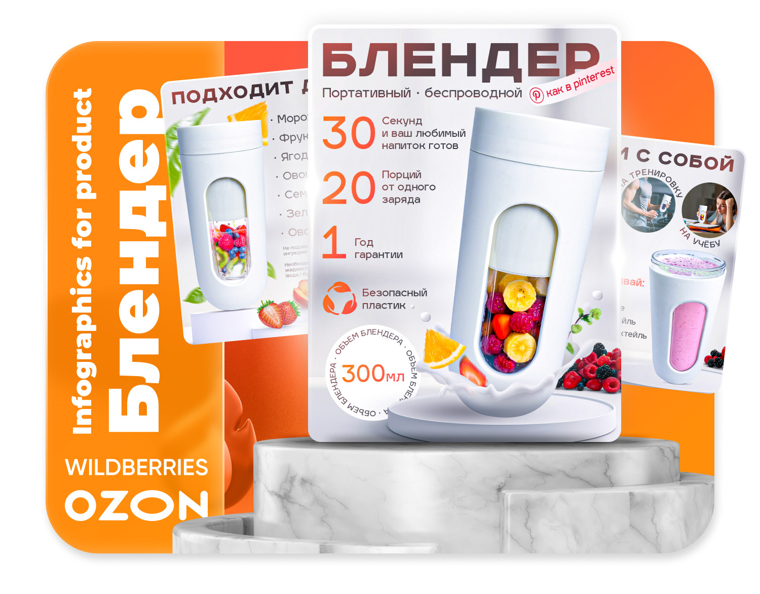 Портативный блендер | Инфографика на wildberries & ozon — Изображение №1 — Графика, Маркетинг на Dprofile
