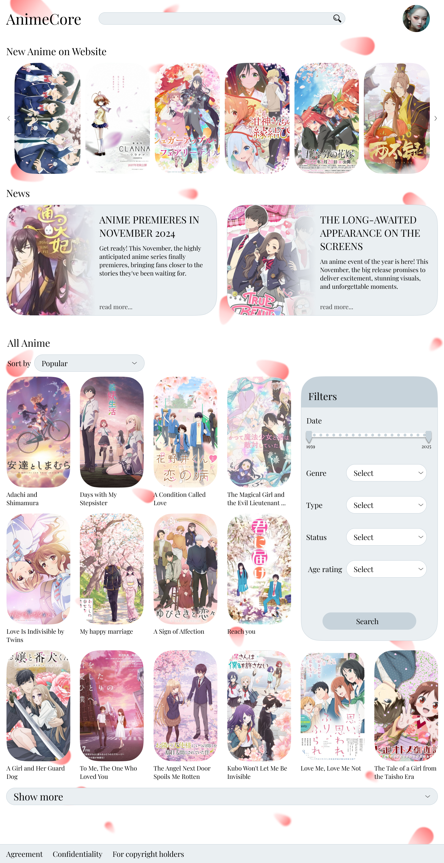 Сайт для просмотра аниме AnimeCore — Изображение №1 — Интерфейсы на Dprofile