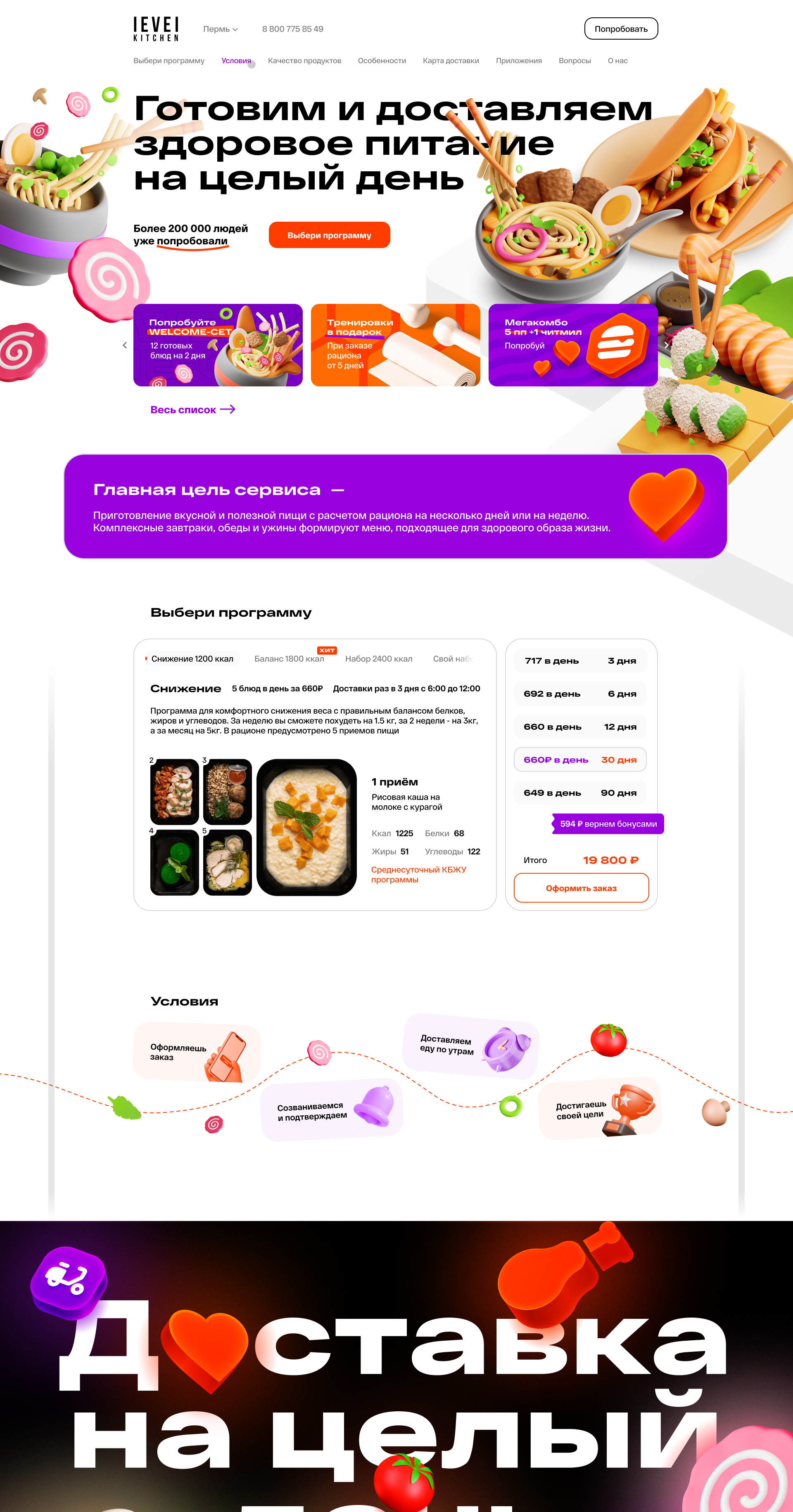 Доставка еды | Level Kitchen | landing page — Изображение №1 — Интерфейсы, Маркетинг на Dprofile