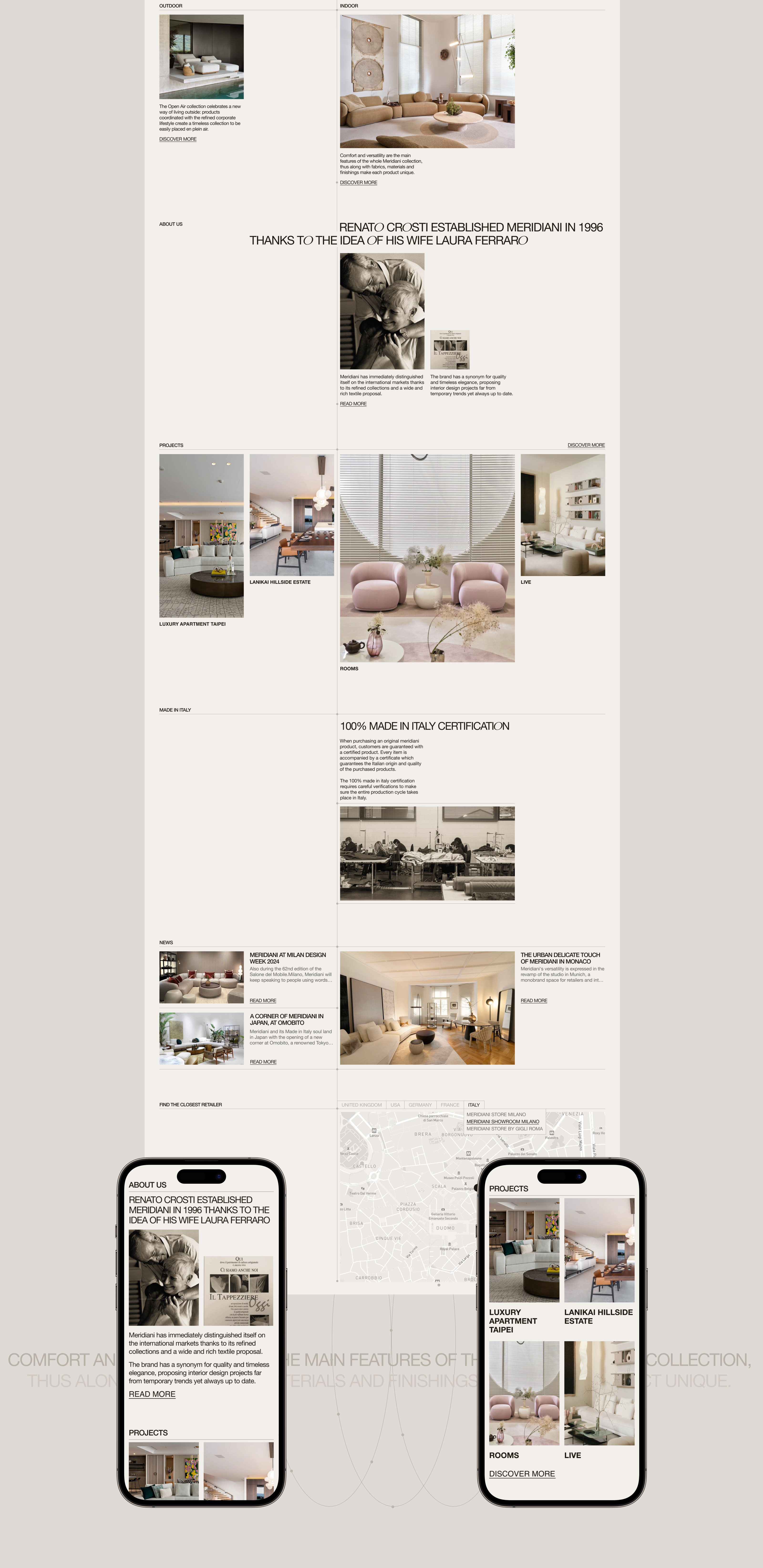 Corporate Website Redesign l MERIDIANI — Изображение №3 — Интерфейсы, Брендинг на Dprofile