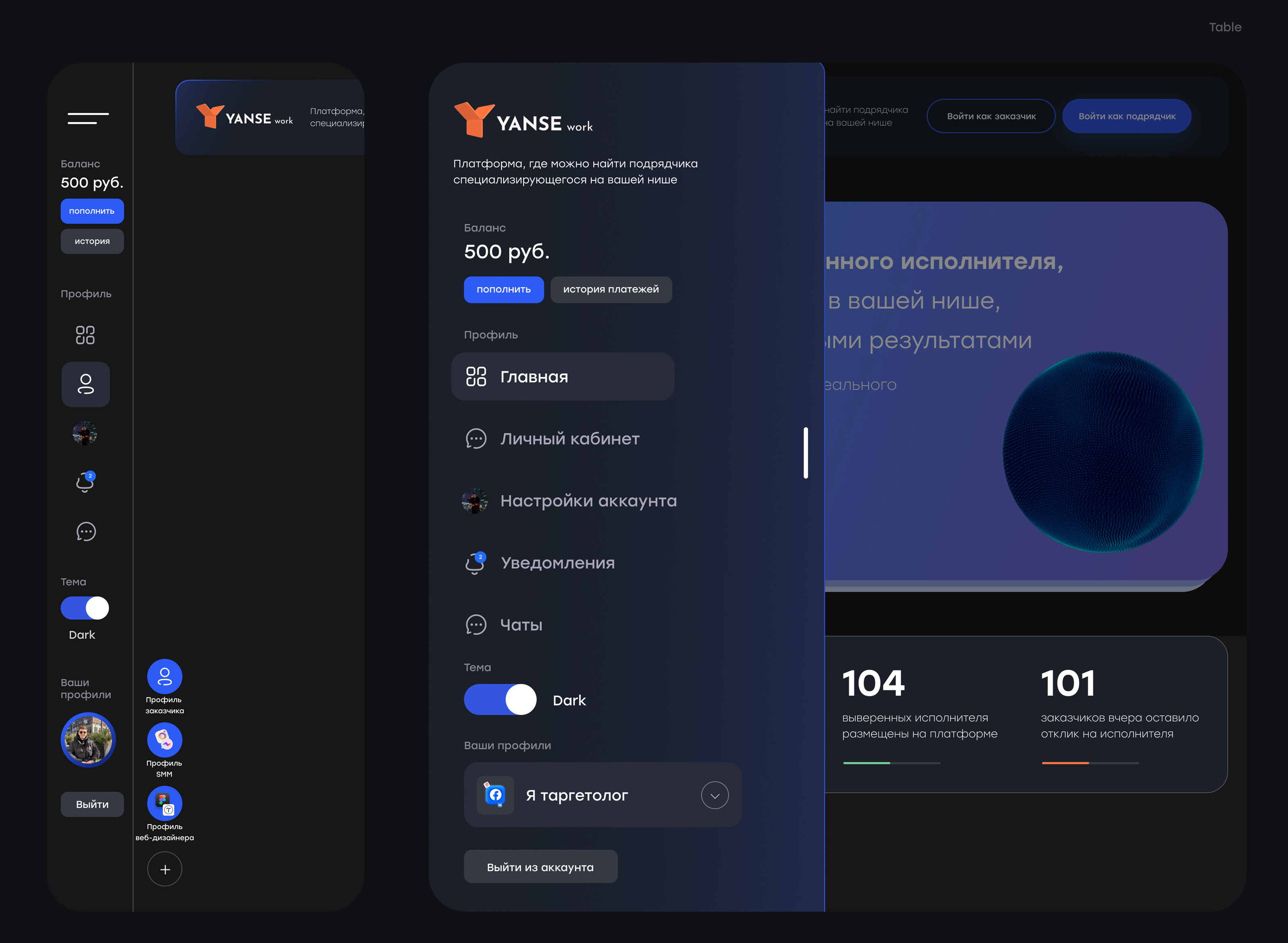 Yanse work – freelance platform — Изображение №7 — Интерфейсы на Dprofile