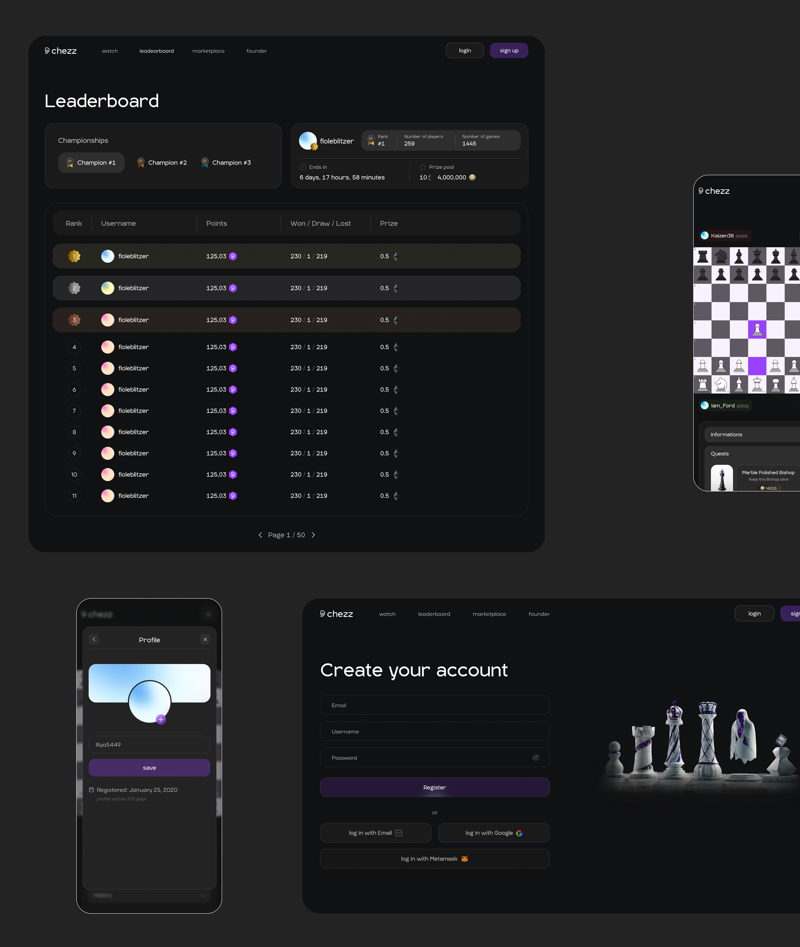 Design platform web 3.0 crypto chess game — Изображение №6 — Интерфейсы, Брендинг на Dprofile