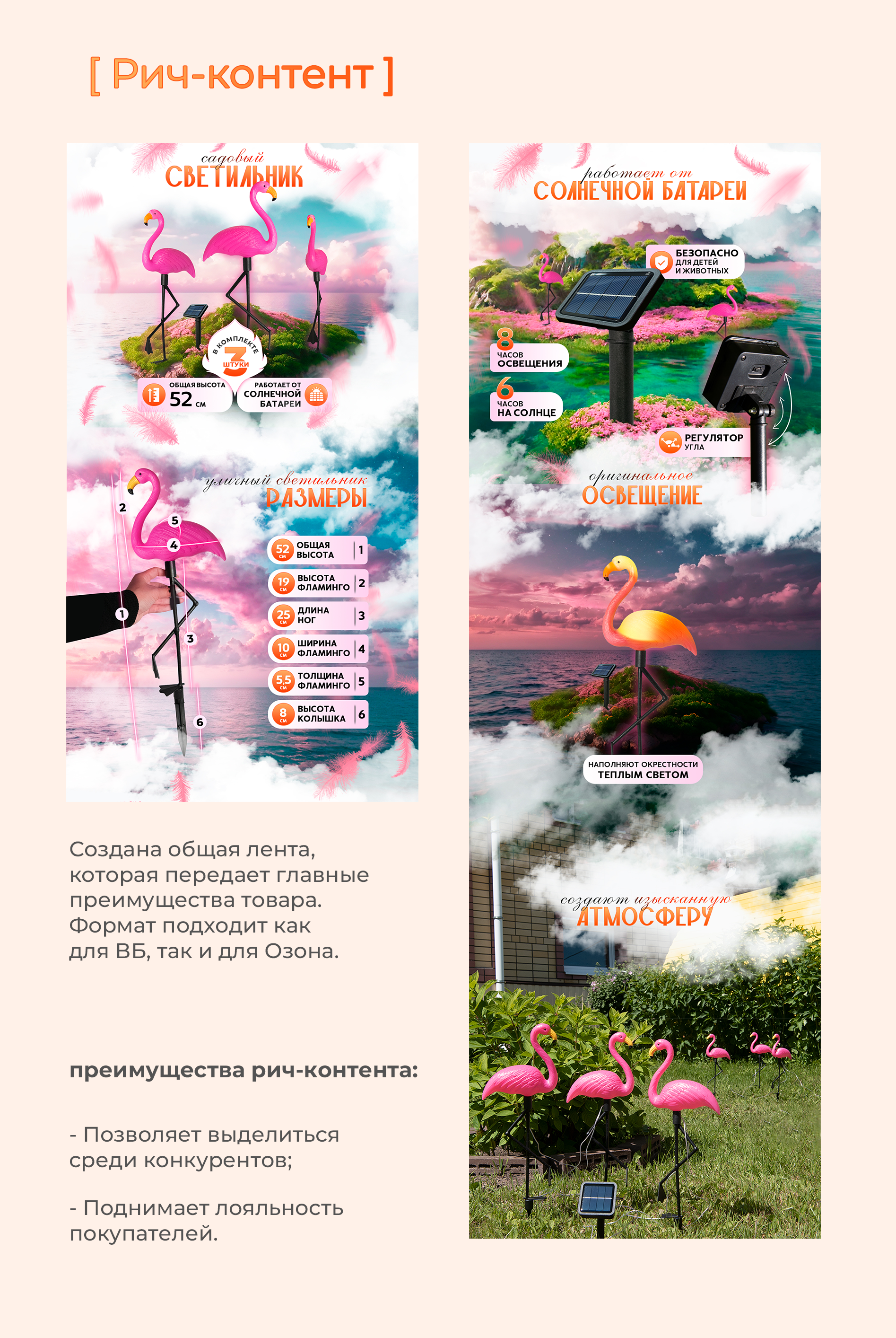Инфографика для садового светильника "Фламинго" №2 — Изображение №7 — Графика, Маркетинг на Dprofile