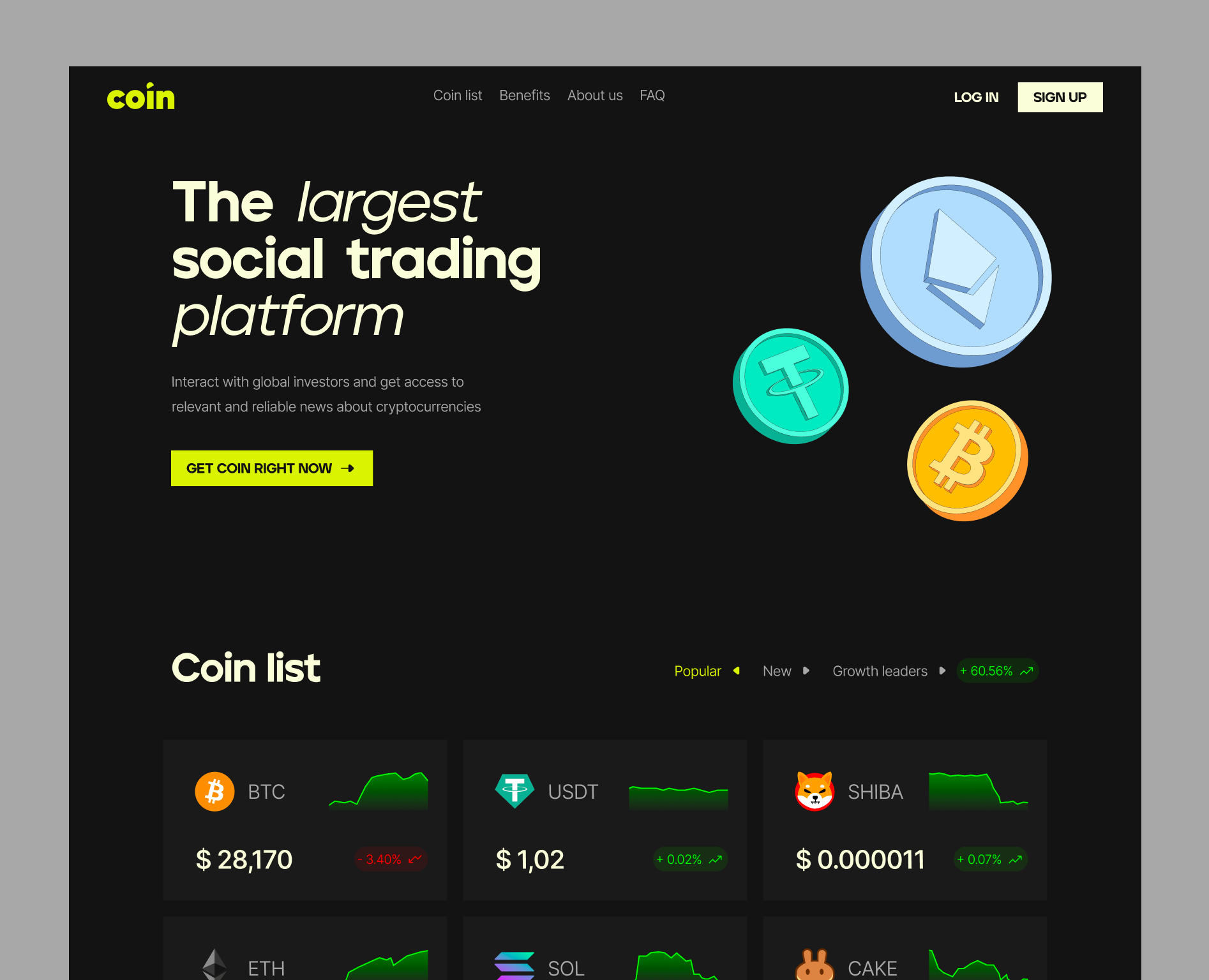 coin -- trading platform — Интерфейсы, Анимация на Dprofile