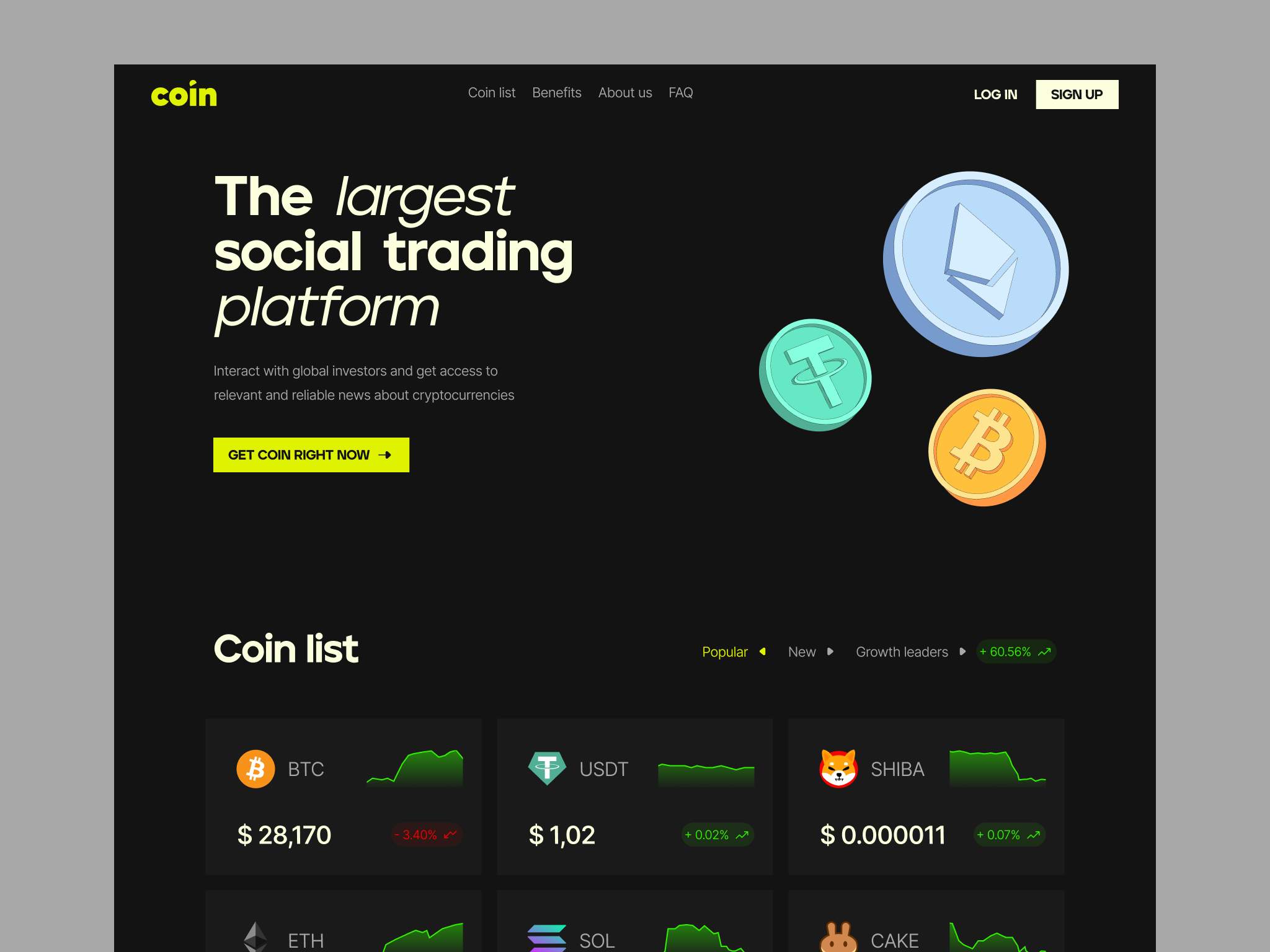 coin -- trading platform — Изображение №2 — Интерфейсы, Анимация на Dprofile