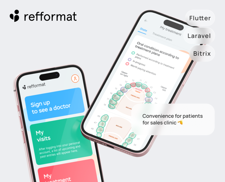 Refformat App — стоматологическая клиника — Интерфейсы, Брендинг на Dprofile