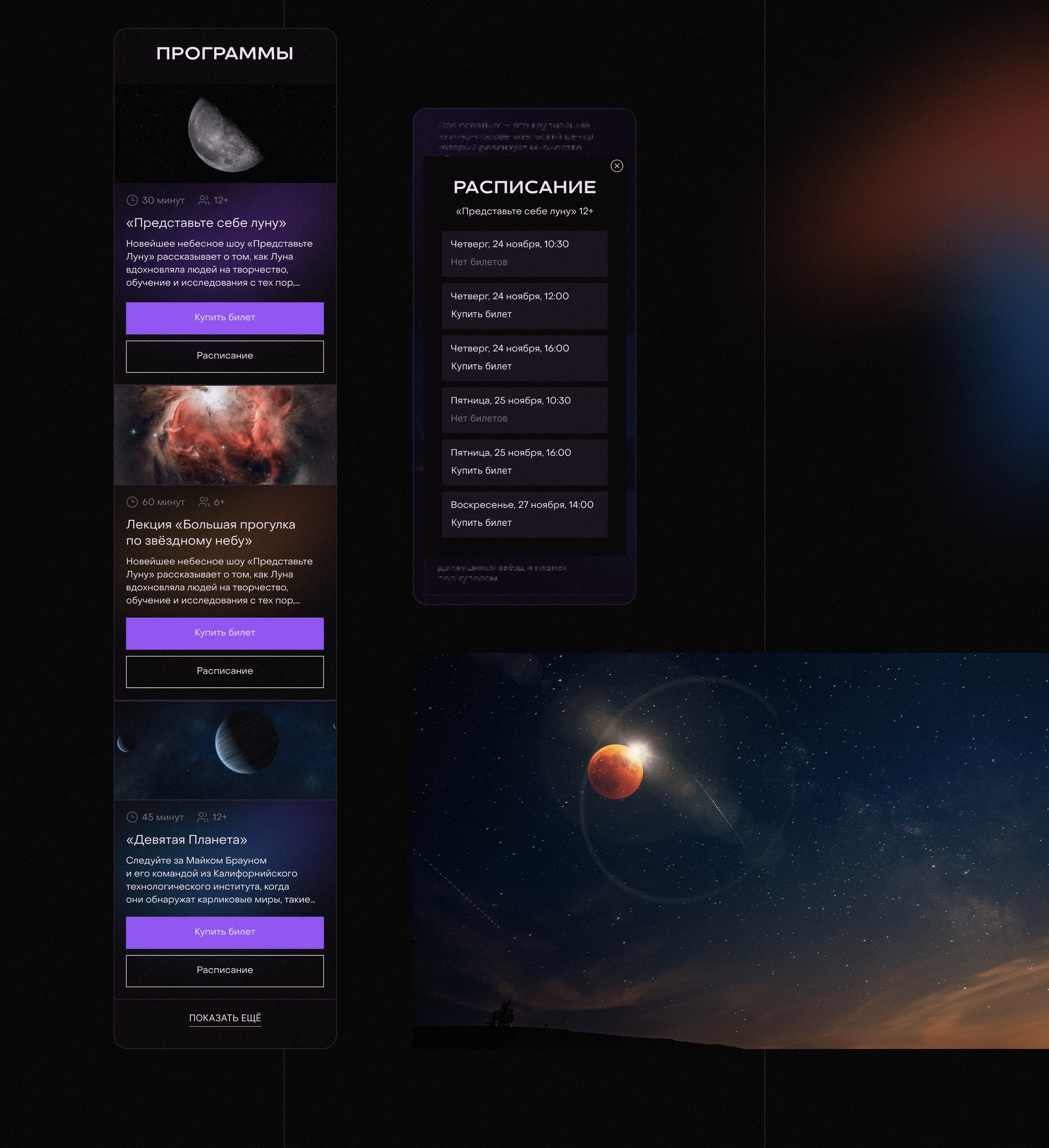 WEBSITE / LANDING PAGE planetarium — Изображение №6 — Интерфейсы на Dprofile
