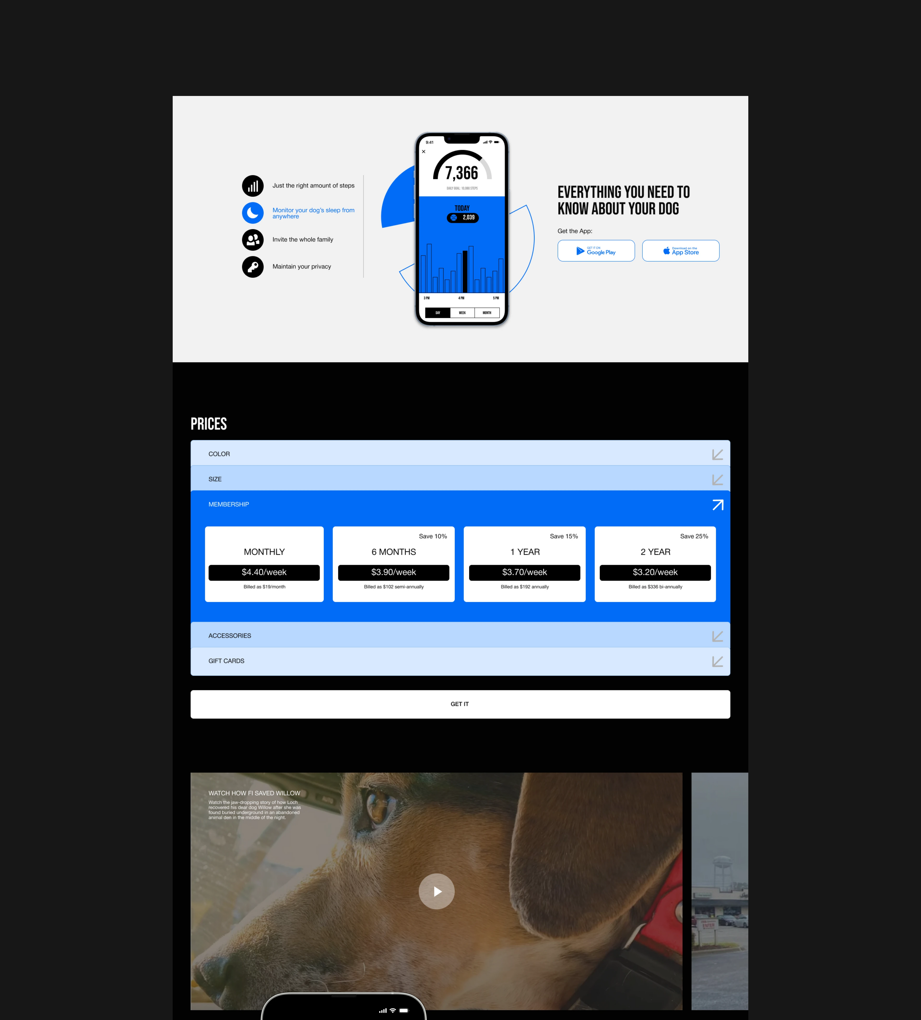 Fi Smart Dog Collar | Landing redesign — Изображение №5 — Интерфейсы, Графика на Dprofile