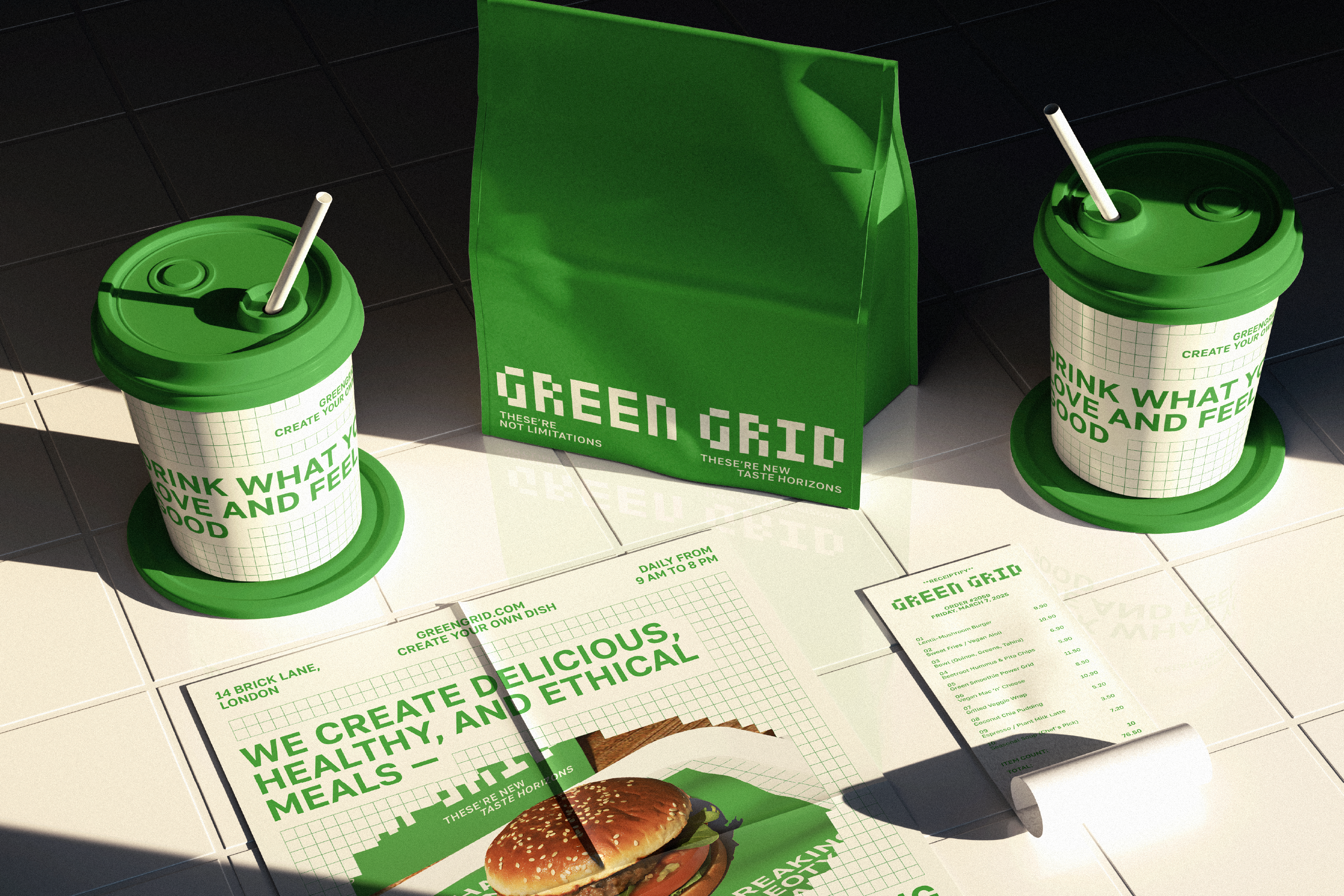 Green Grid / Айдентика для веганкафе — Изображение №15 — Брендинг на Dprofile