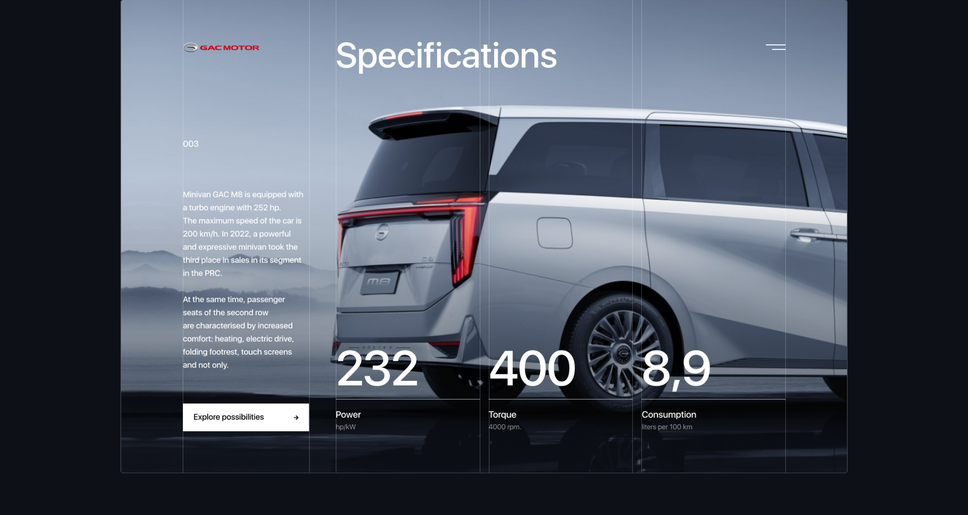 GAC GM8 — Luxury Van Promo — Изображение №5 — Интерфейсы, Анимация на Dprofile
