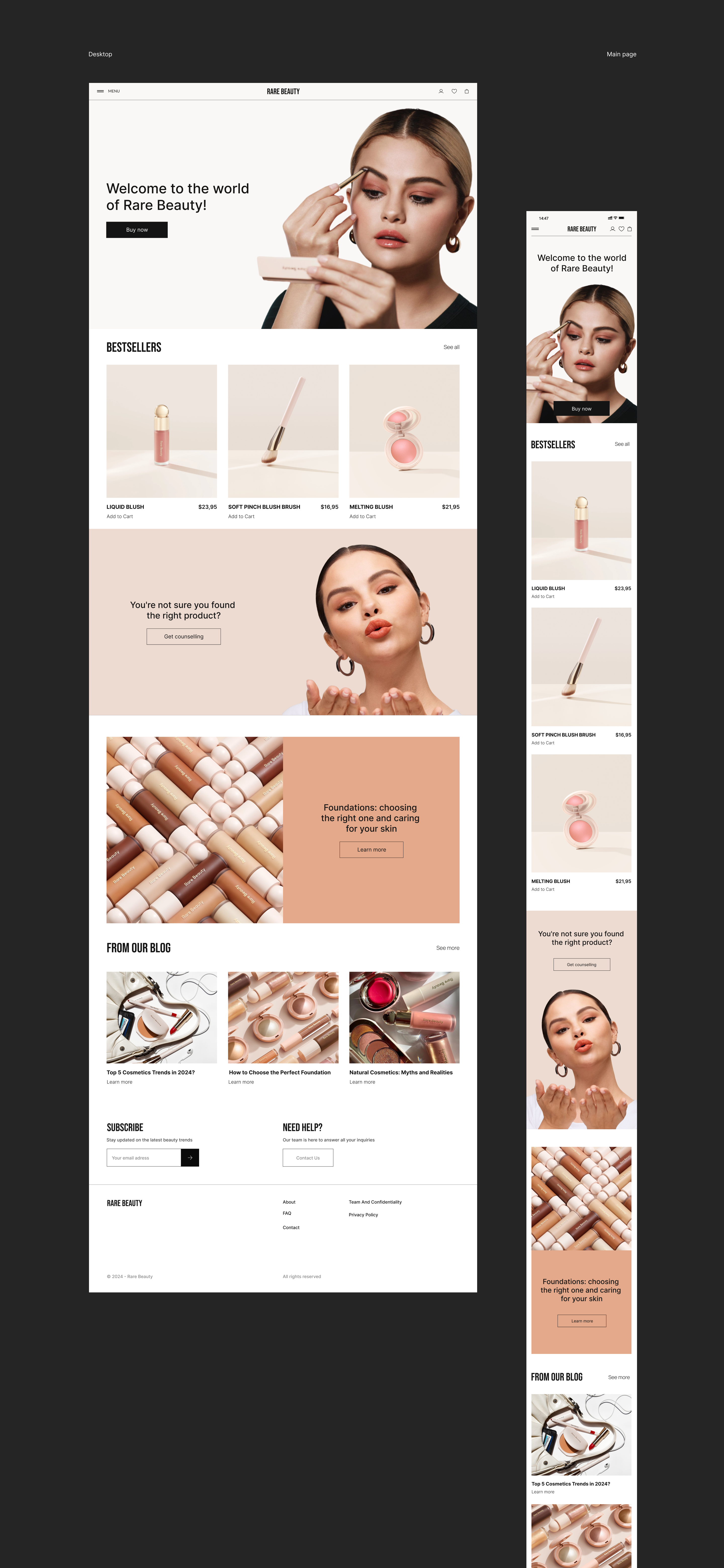 RARE BEAUTY Online store | Wedsite design | E-commerce — Изображение №3 — Интерфейсы на Dprofile