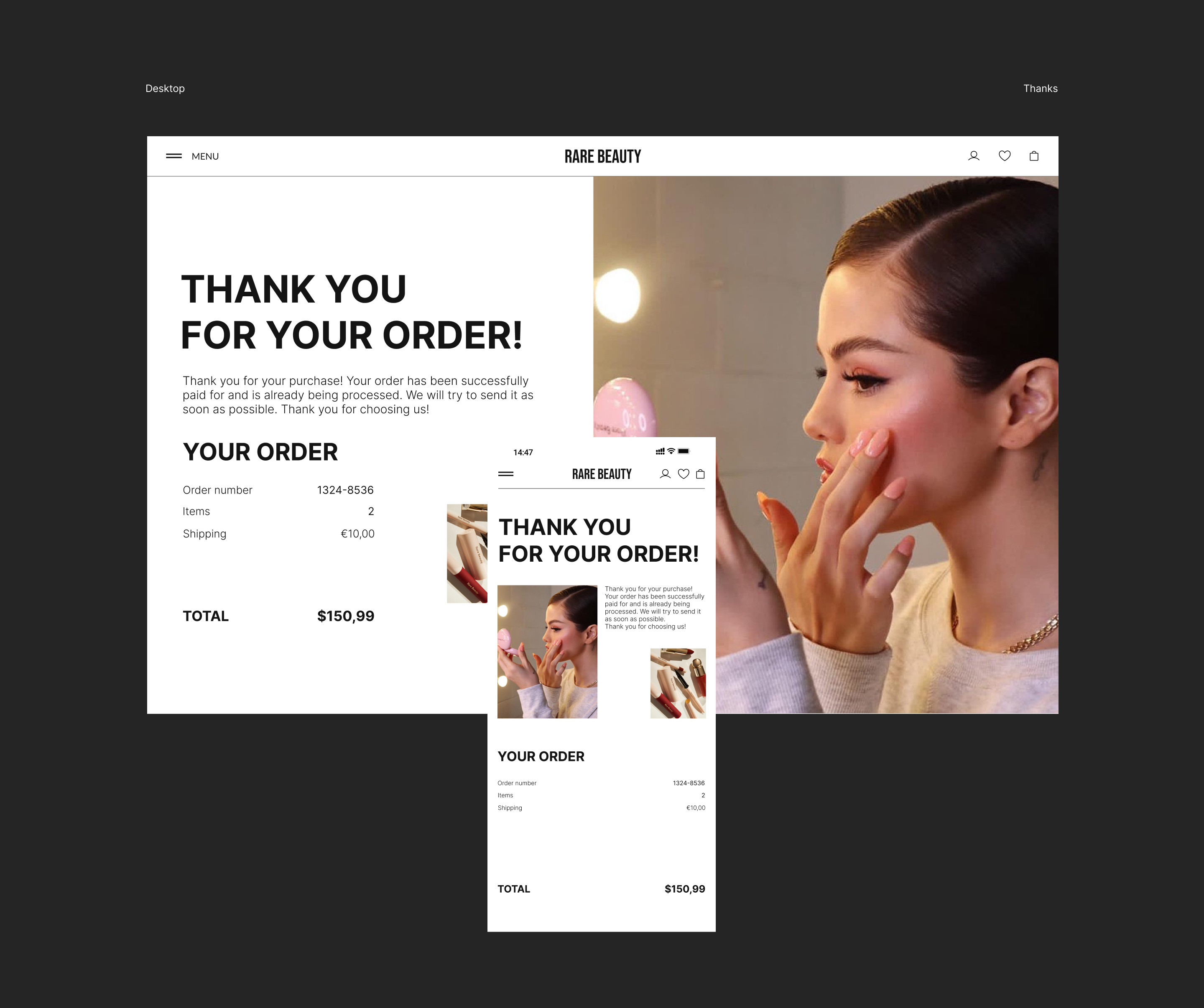 RARE BEAUTY Online store | Wedsite design | E-commerce — Изображение №11 — Интерфейсы на Dprofile