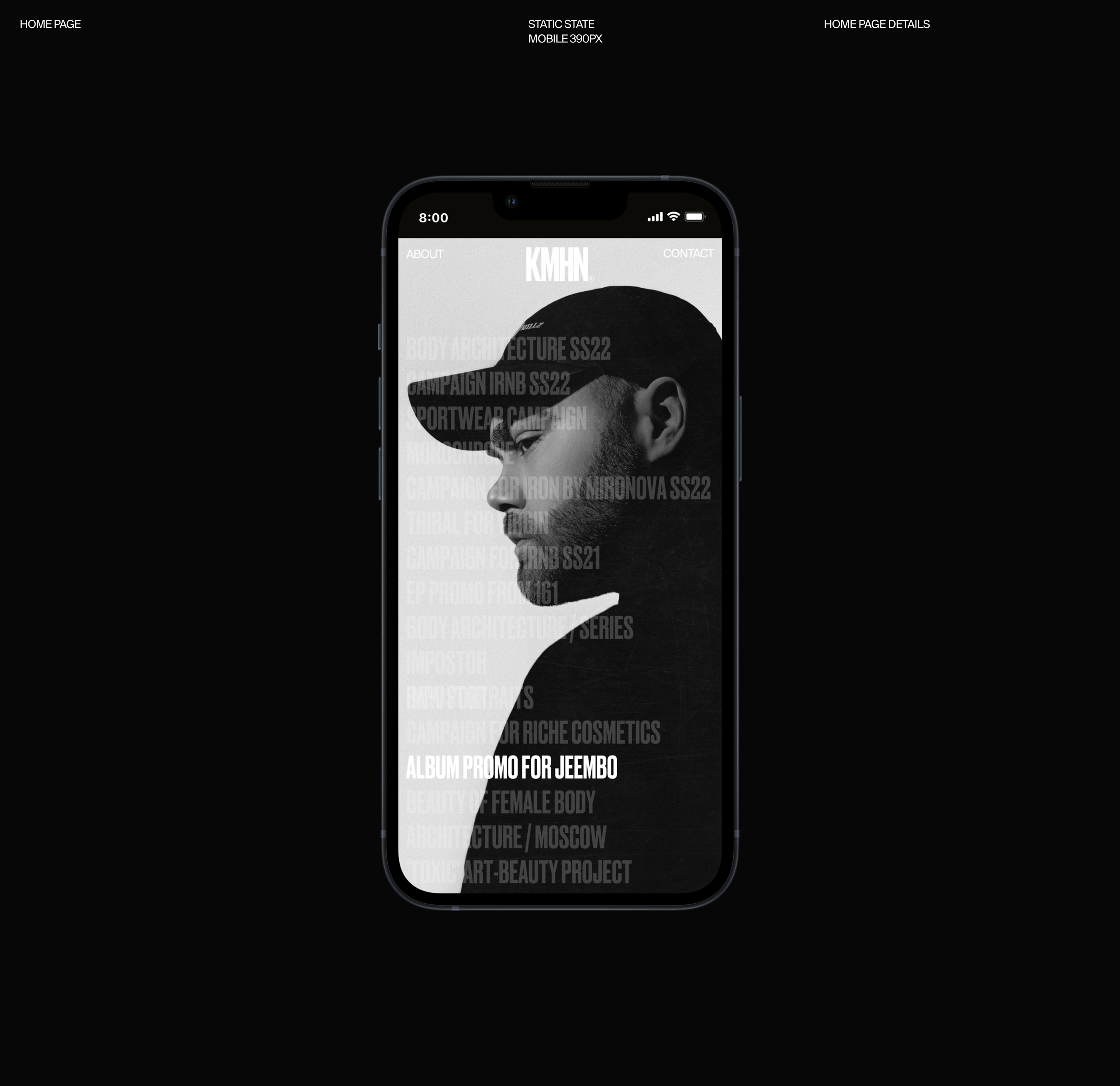 KMHN. Photographer portfolio website — Изображение №6 — Интерфейсы, Брендинг, Анимация на Dprofile