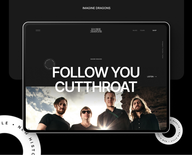 Imagine Dragons — сайт музыкальной группы — Интерфейсы на Dprofile