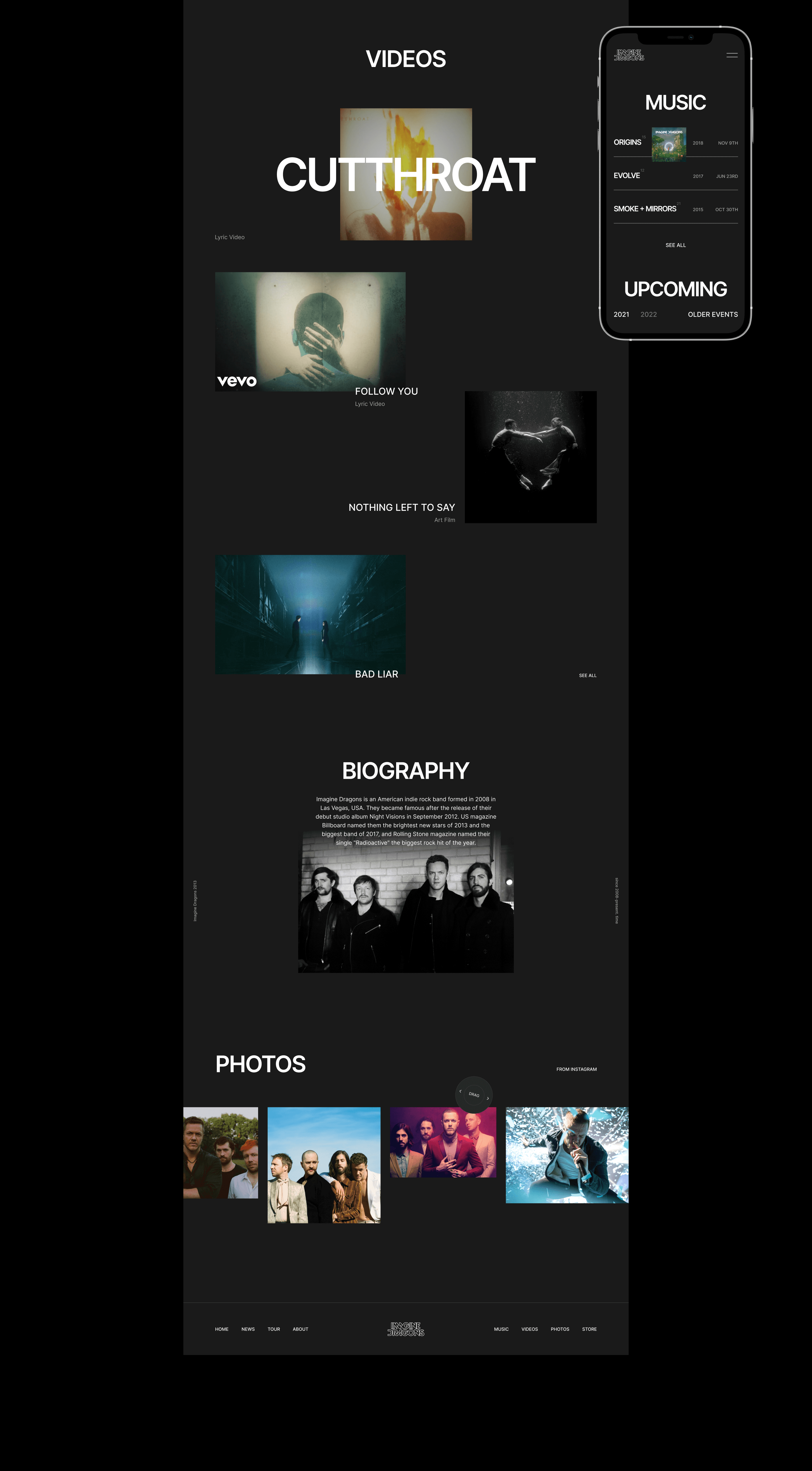 Imagine Dragons — сайт музыкальной группы — Изображение №3 — Интерфейсы на Dprofile