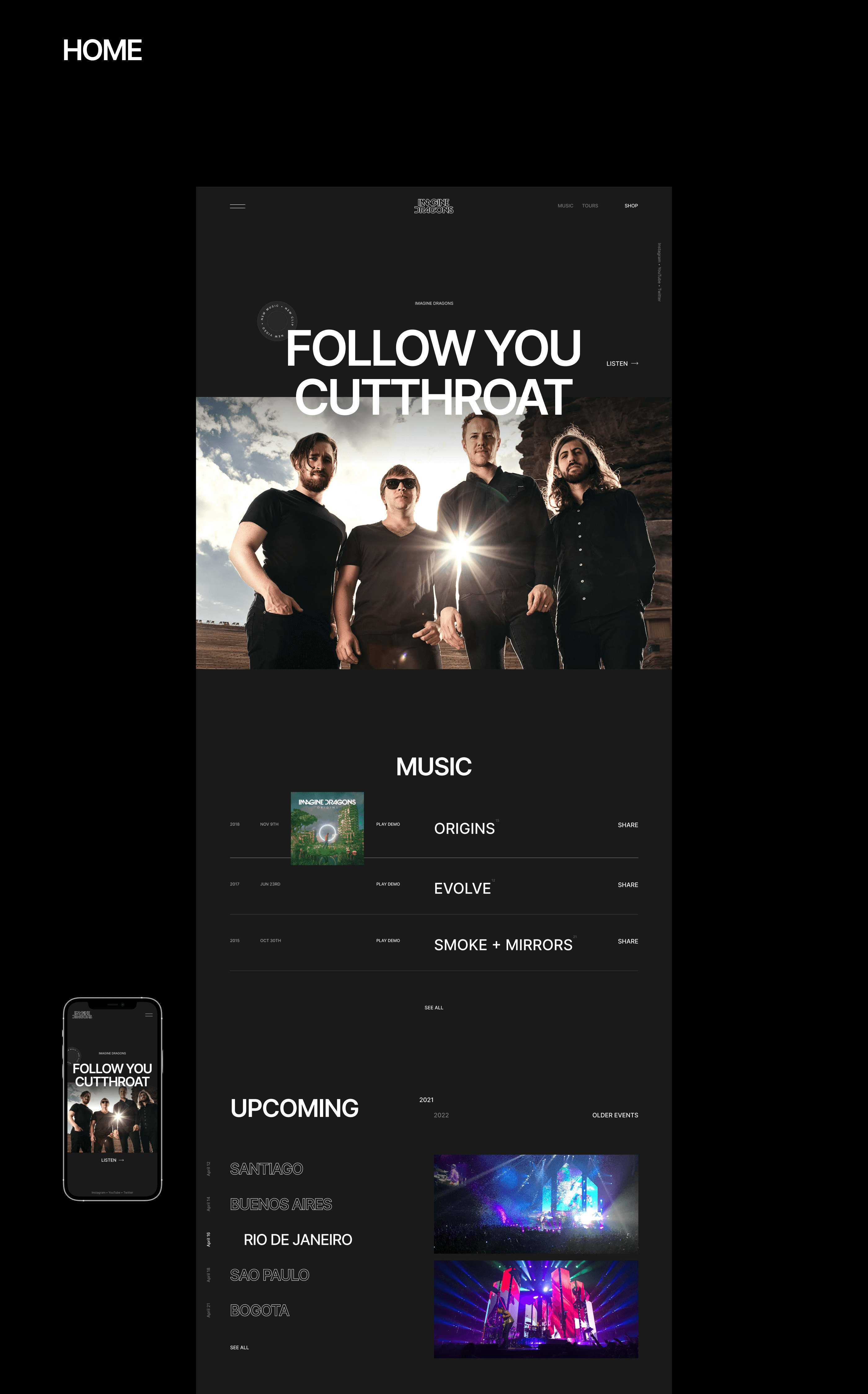 Imagine Dragons — сайт музыкальной группы — Изображение №2 — Интерфейсы на Dprofile