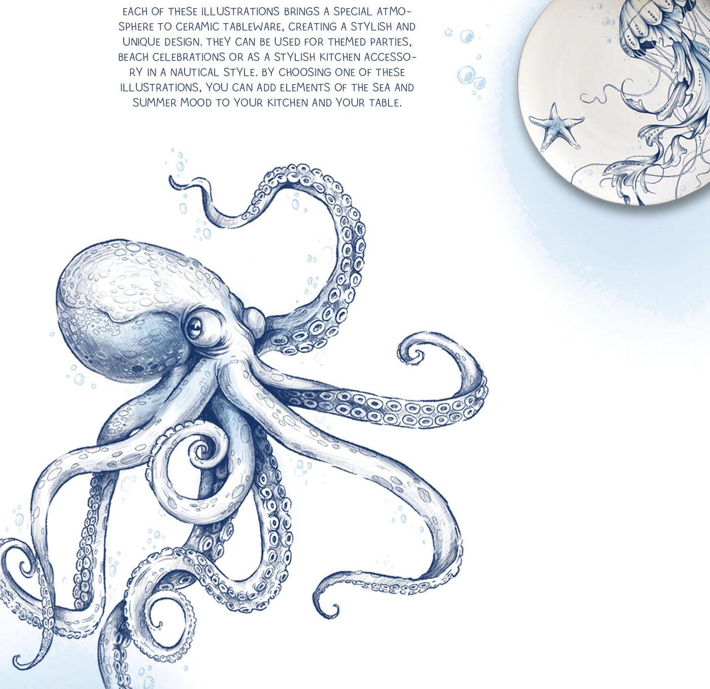 Marine illustrations. Сeramic tableware. — Изображение №2 — Брендинг, Графика на Dprofile