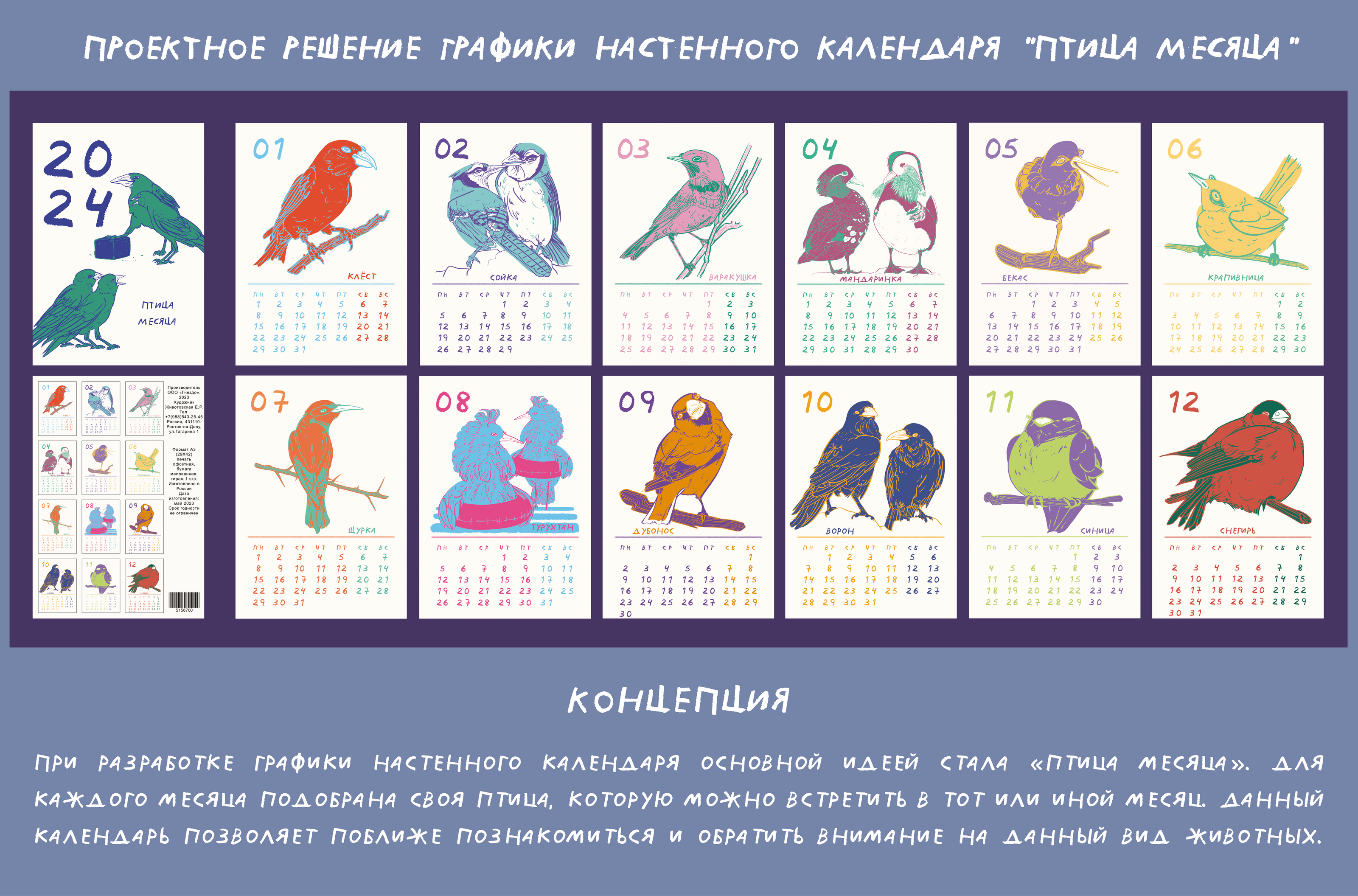 Календарь 2024 "Птица месяца" — Изображение №1 — Иллюстрация, Графика на Dprofile