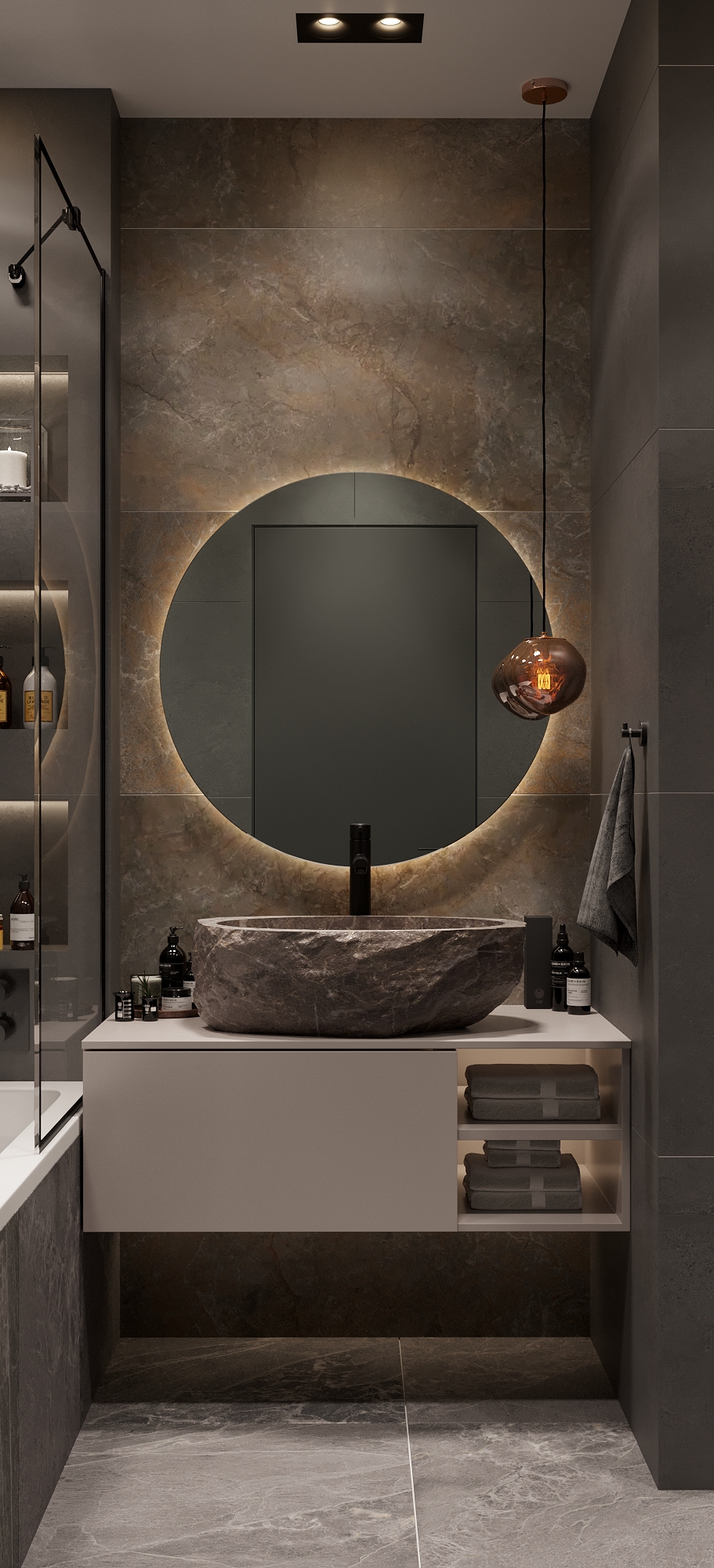 Темный санузел с розовым акцентом — Изображение №1 — 3D на Dprofile