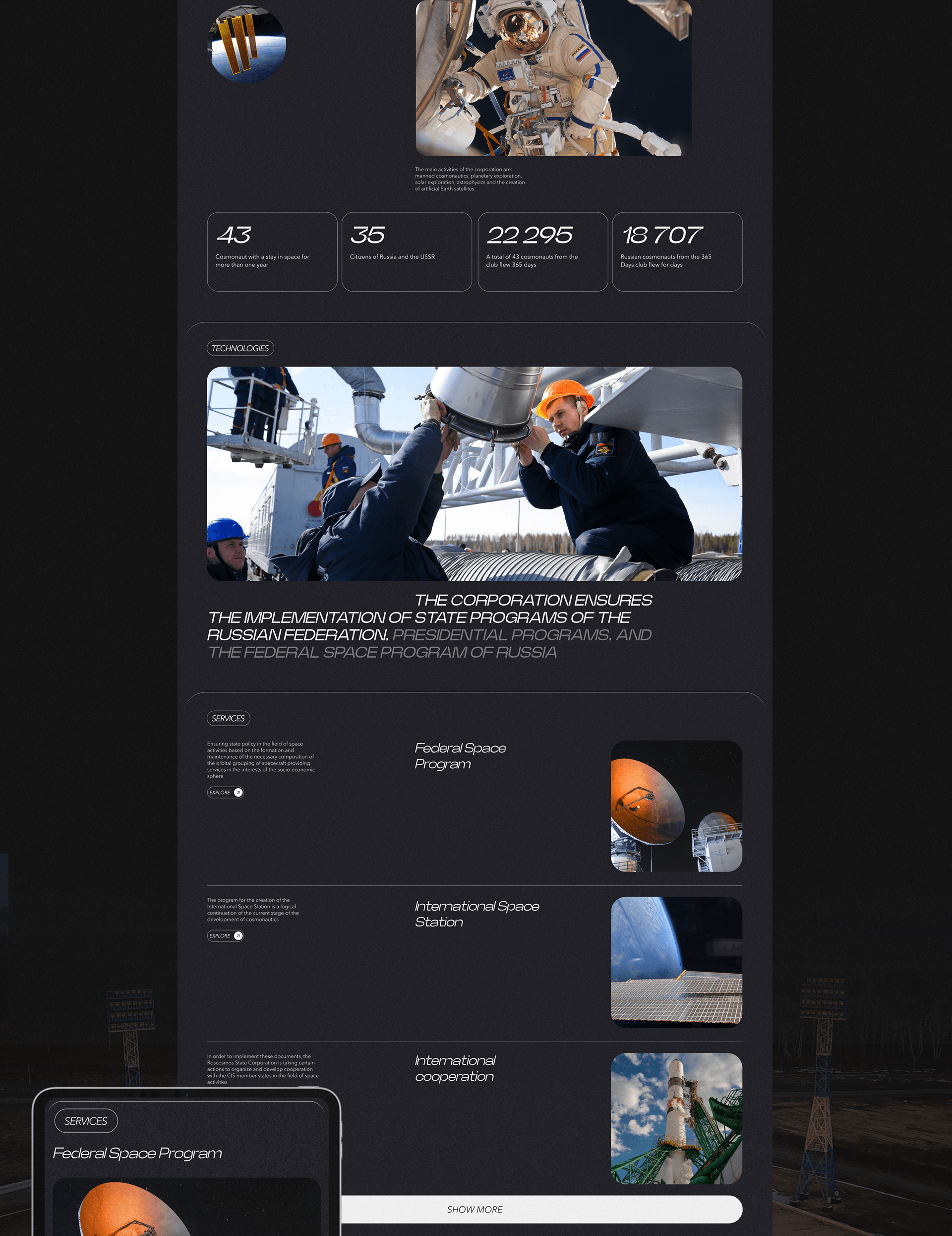 Redesign concept corporate site for Space Agency — Изображение №5 — Интерфейсы на Dprofile