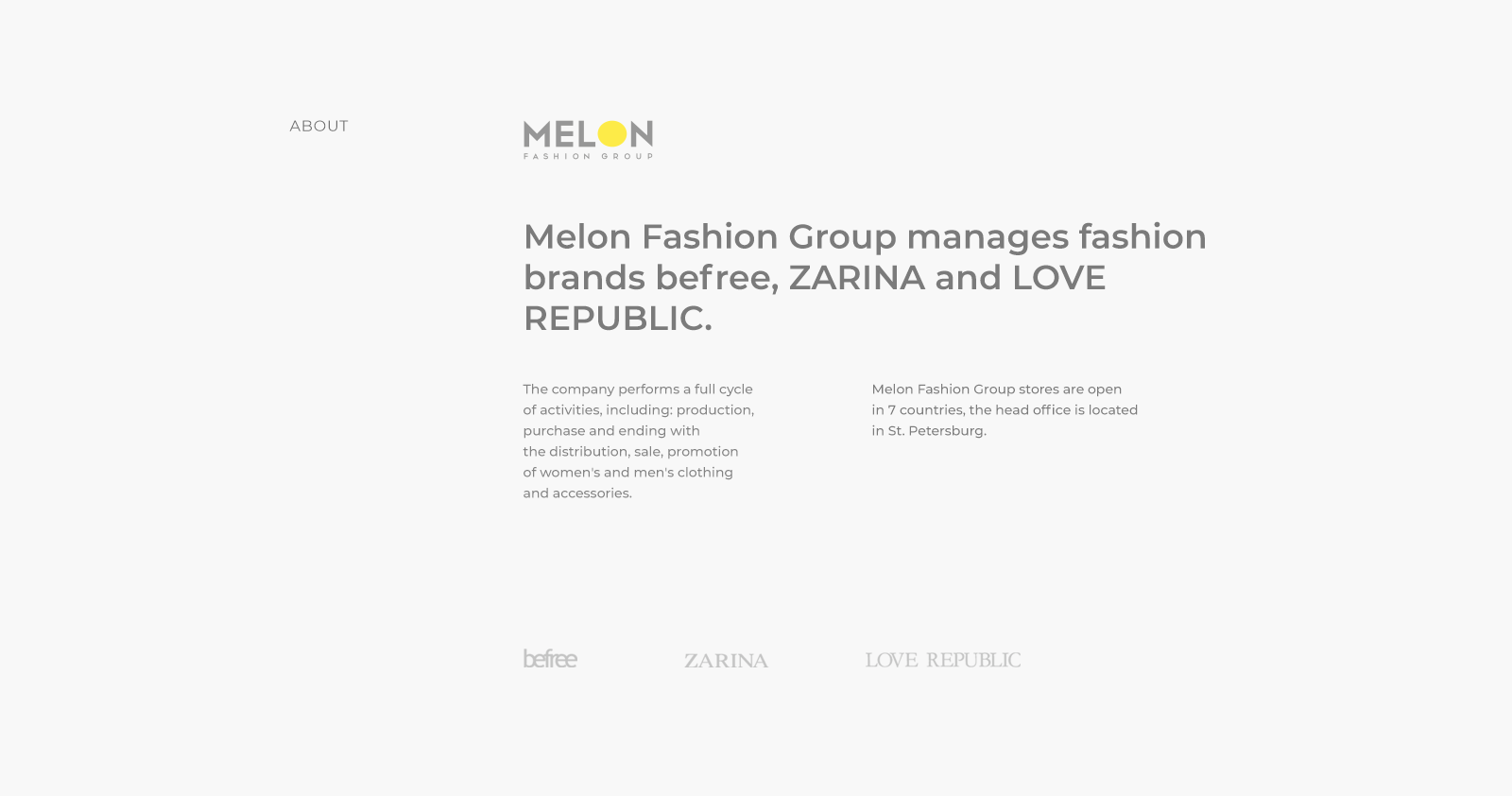 [2018] Melon Fashion Group corporate website — Изображение №2 — Интерфейсы, Анимация на Dprofile