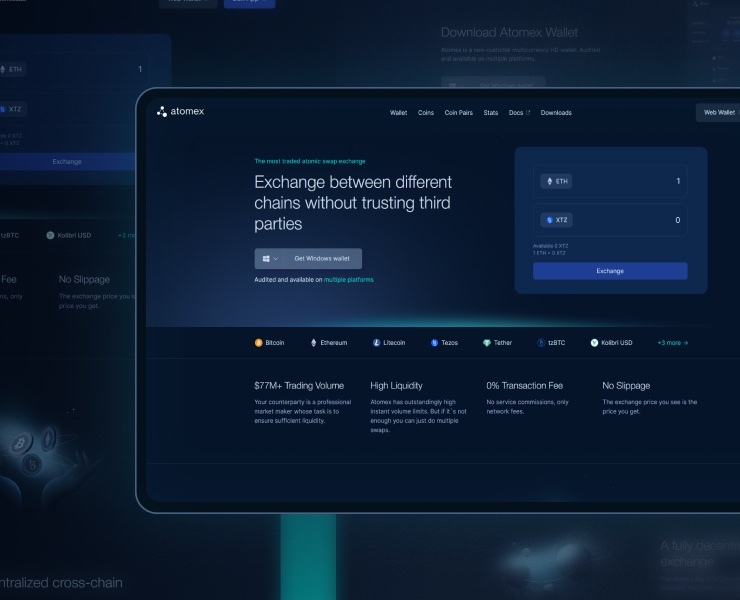 Сайт криптобиржи Atomex — Интерфейсы на Dprofile