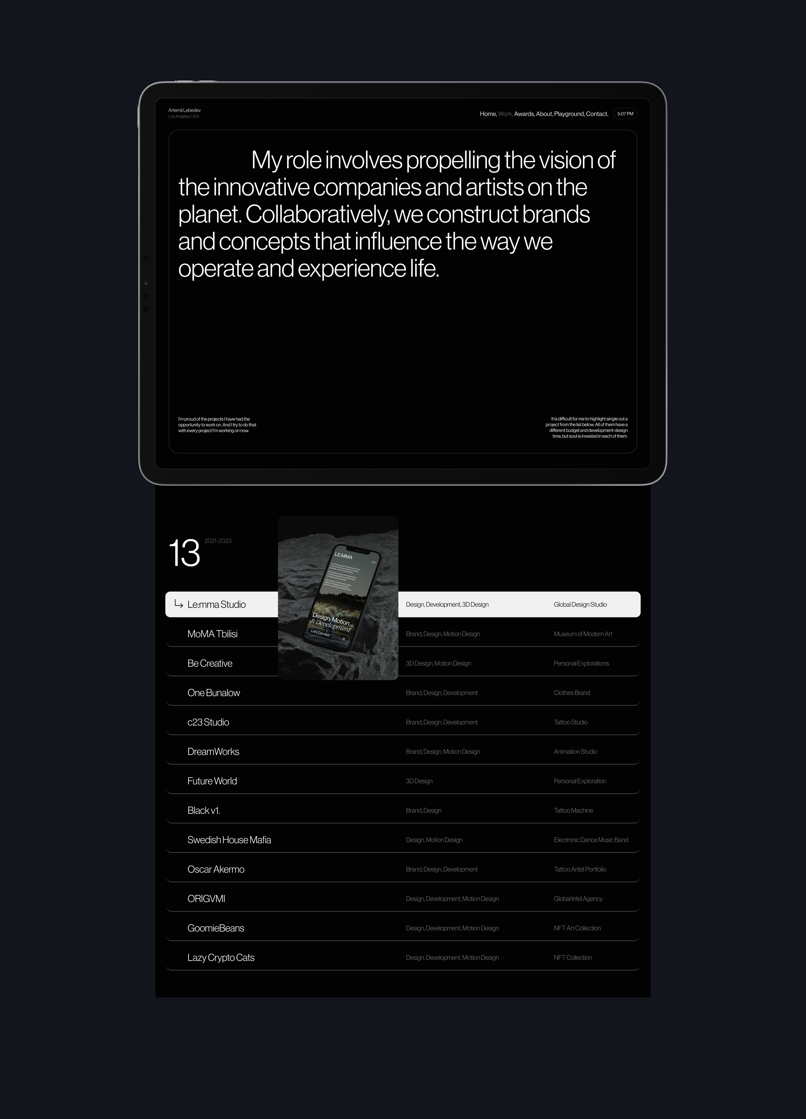 Artemii Lebedev, Personal Portfolio 2023 — Изображение №5 — Интерфейсы, Анимация на Dprofile