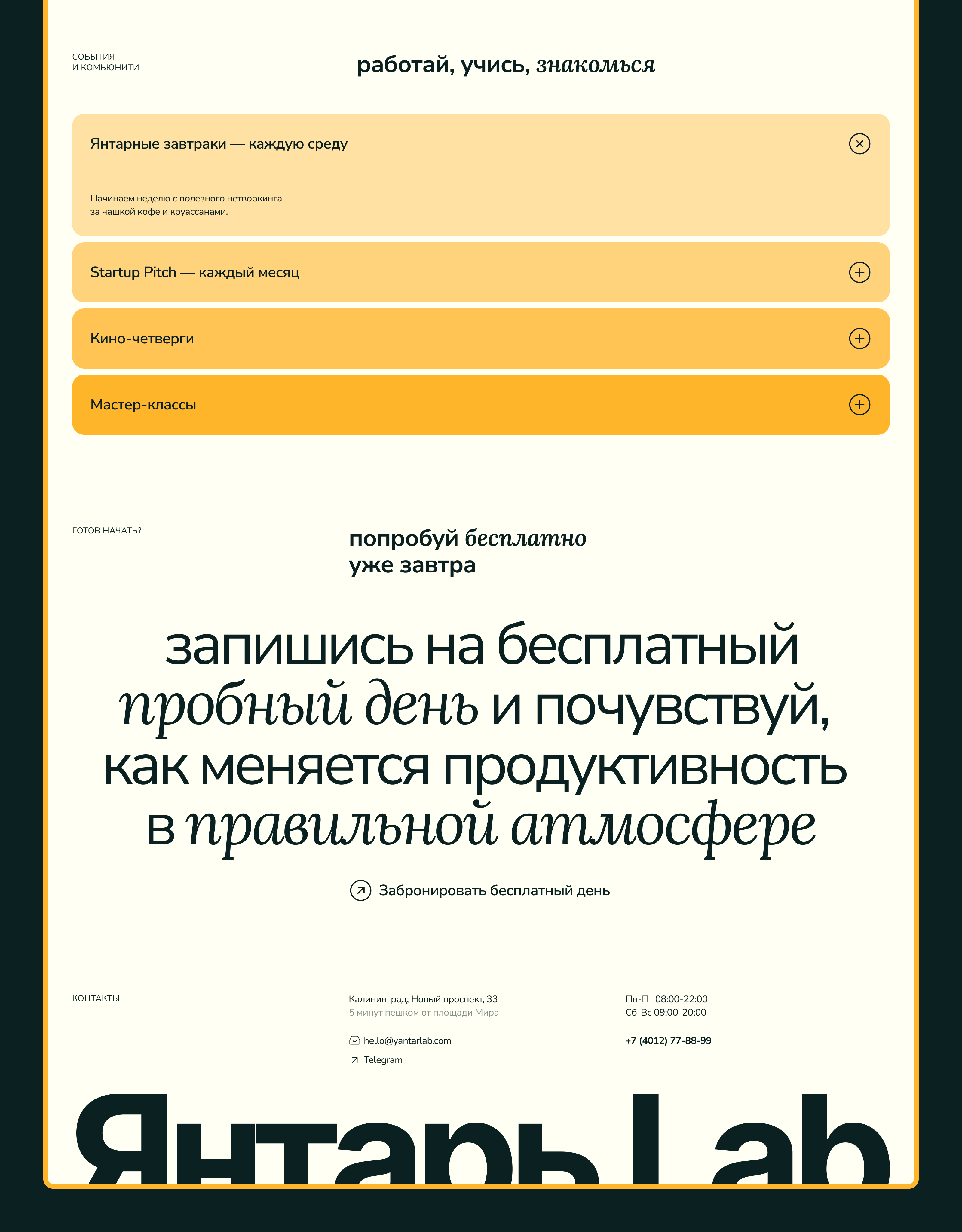 Янтарь Lab | Лендинг для коворкинга — Изображение №8 — Интерфейсы на Dprofile