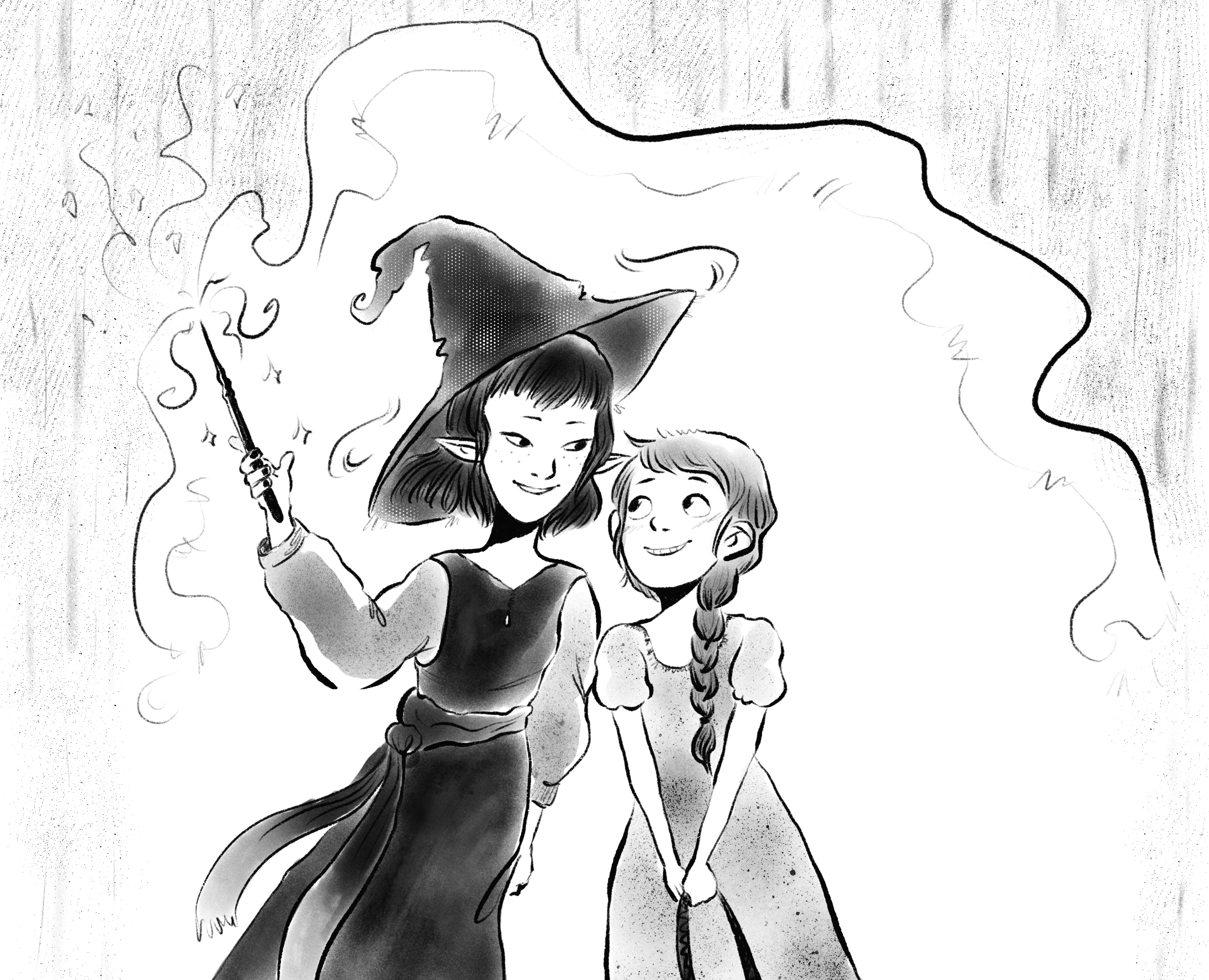 Зарисовка "Встреча под дождём" — Иллюстрация на Dprofile