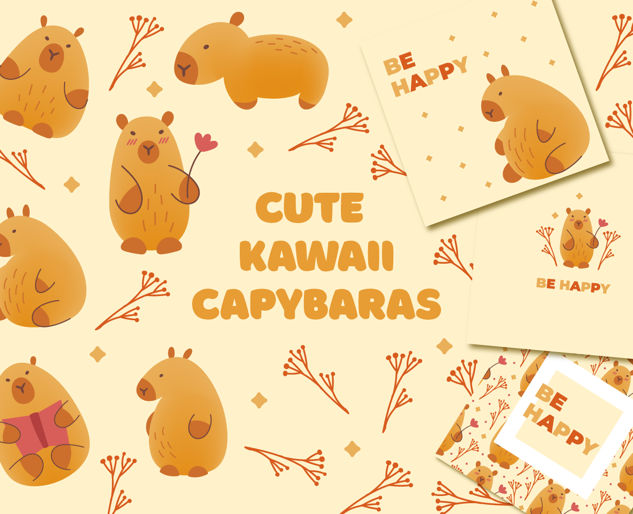 Cute capybaras clipart — Иллюстрация, Графика на Dprofile