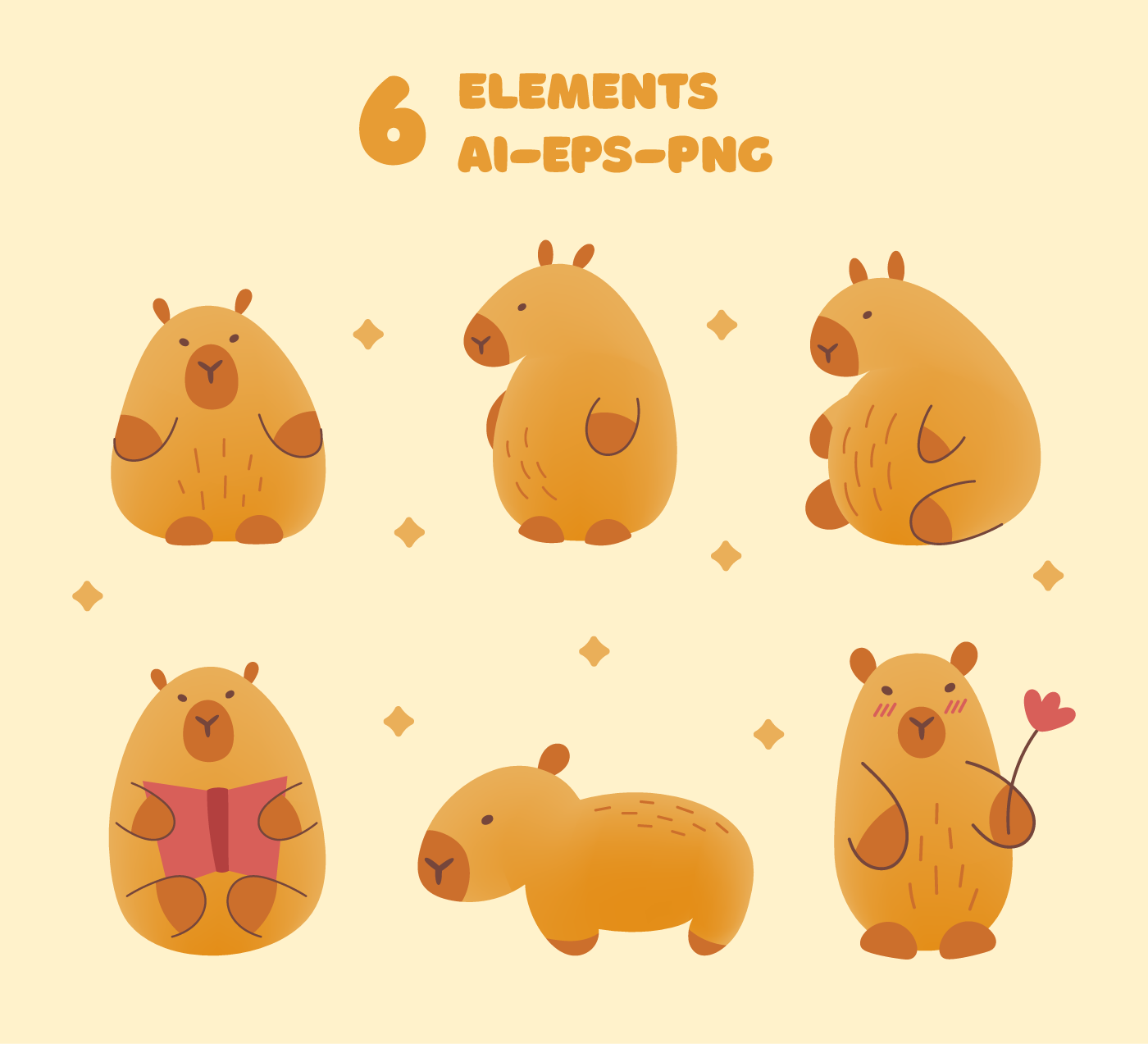 Cute capybaras clipart — Изображение №2 — Иллюстрация, Графика на Dprofile