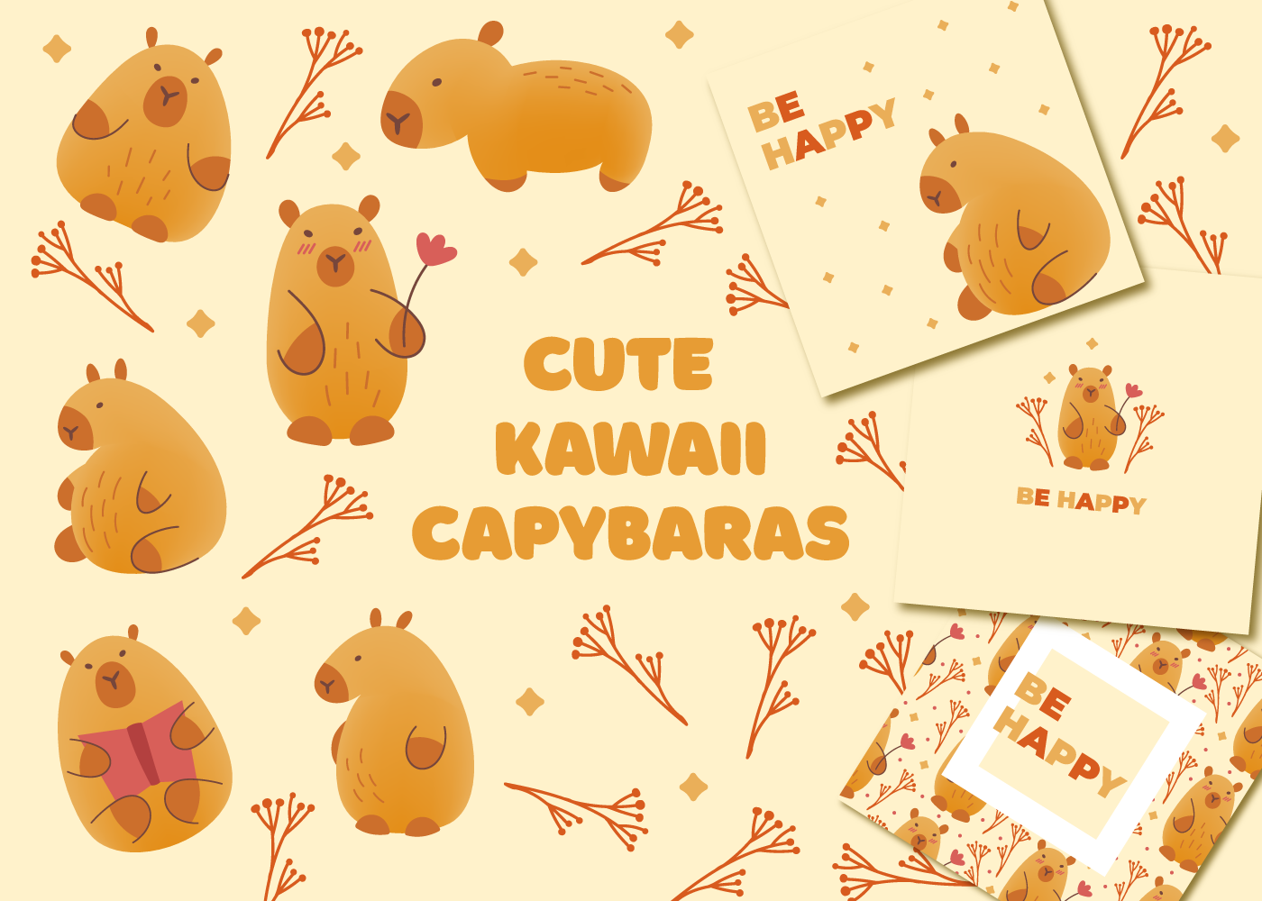 Cute capybaras clipart — Изображение №1 — Иллюстрация, Графика на Dprofile