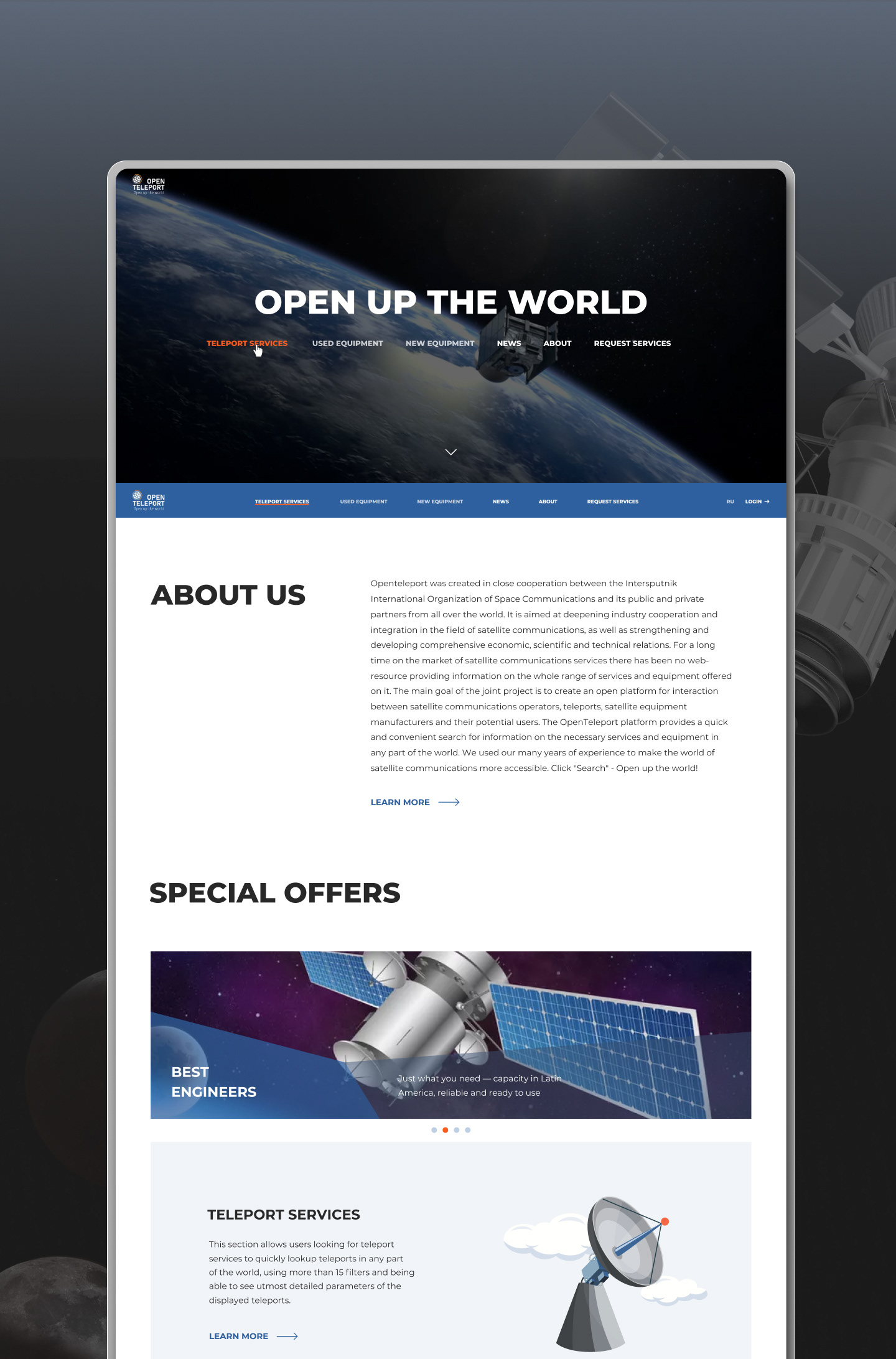Open Teleport // Website for satellite equipment market — Изображение №2 — Интерфейсы на Dprofile