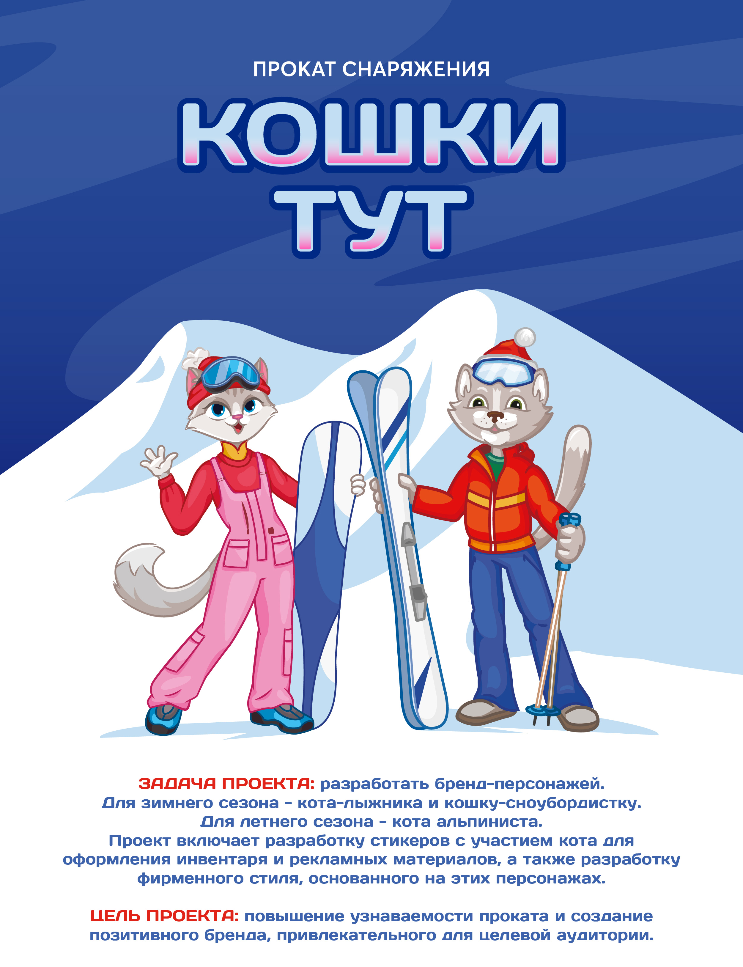 Маскот для проката снаряжения "Кошки тут" — Изображение №1 — Брендинг, Иллюстрация на Dprofile