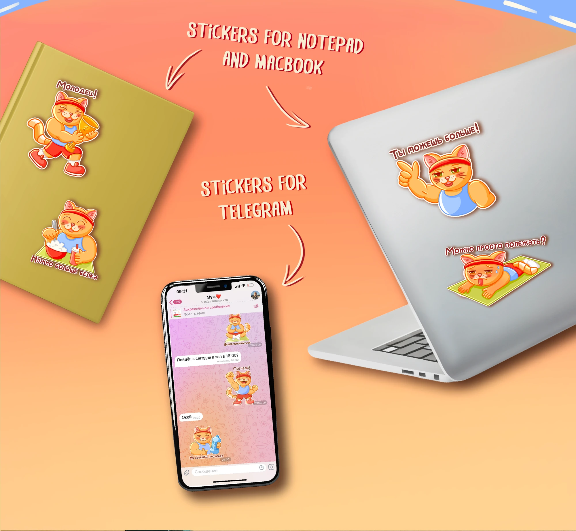 Personal stickers Fitness Cat for Telegram/Стикеры — Изображение №5 — Иллюстрация на Dprofile