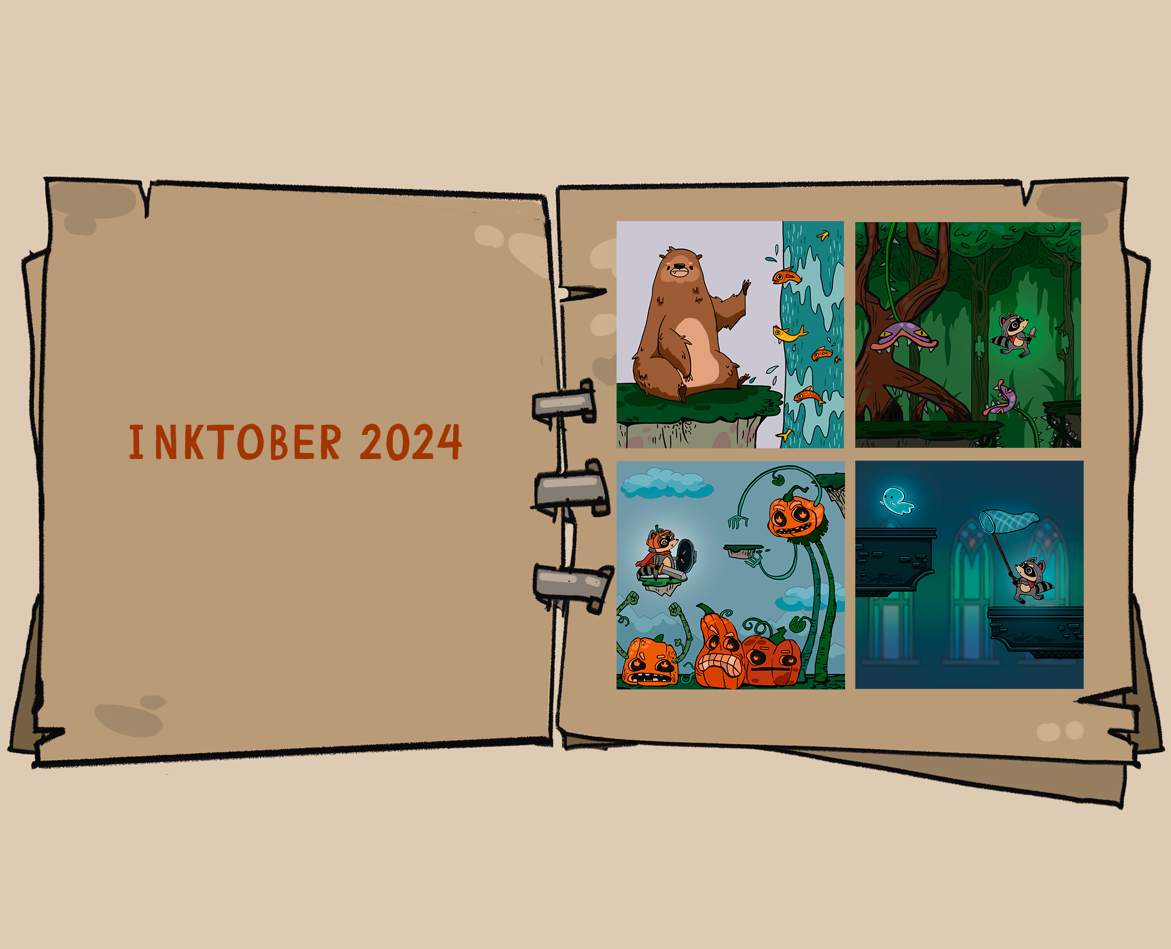 Inktober 2024. Игра про енота на Dprofile