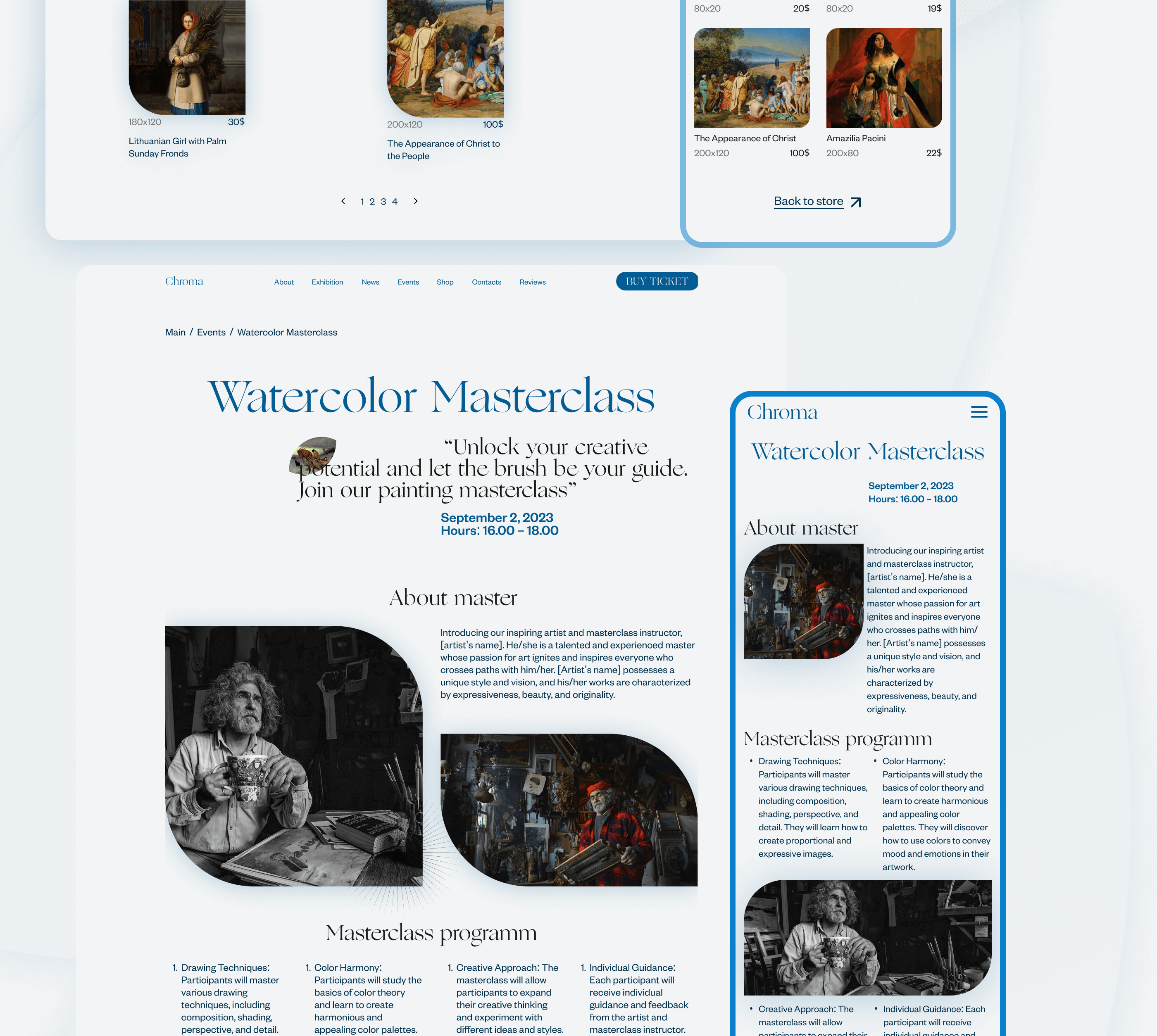 The CHROMA | Art gallery | Website concept | UI/UX — Изображение №11 — Интерфейсы на Dprofile