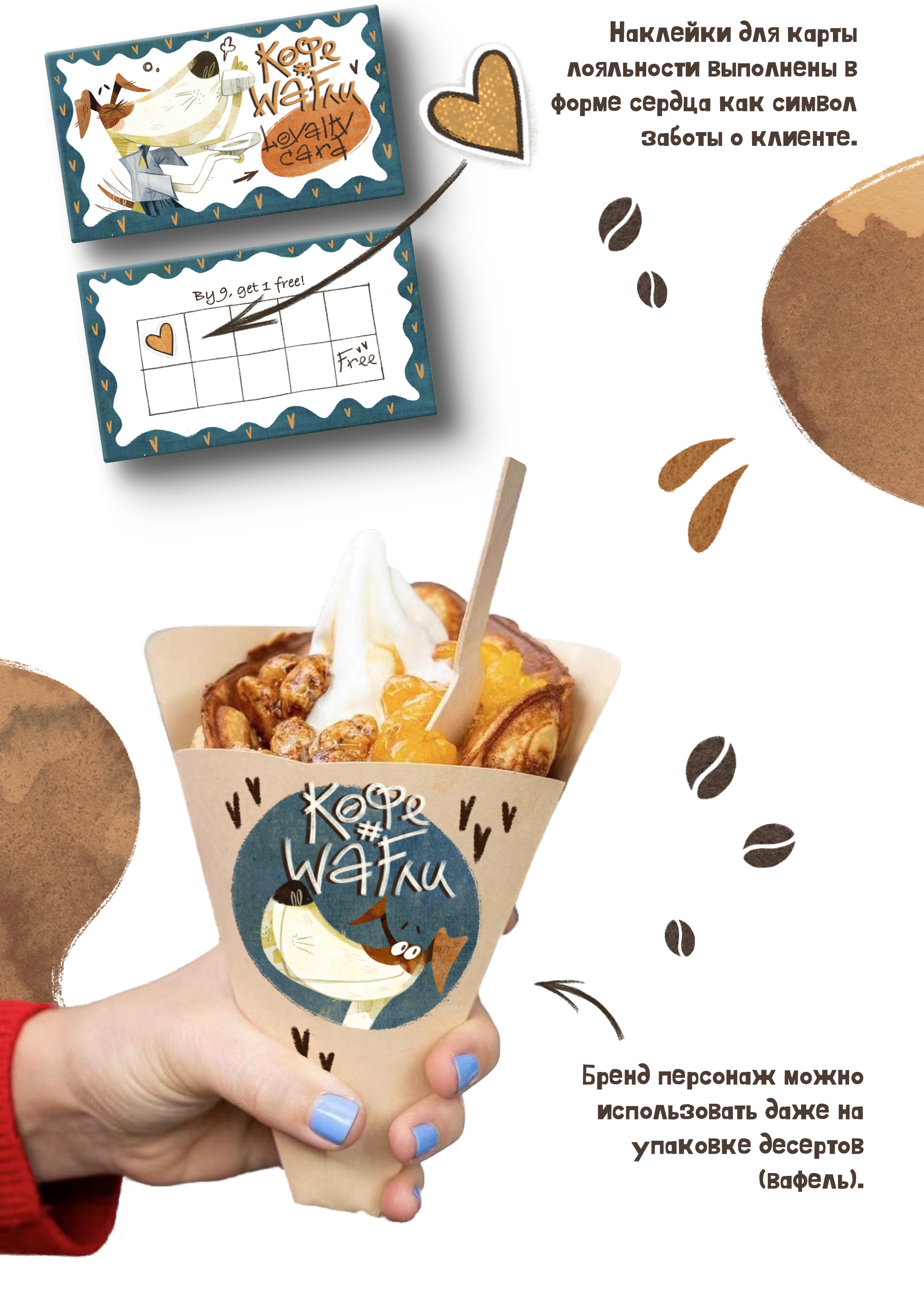 Бренд персонаж для кофейни "Кофе и WAFли" — Изображение №7 — Брендинг, Иллюстрация на Dprofile