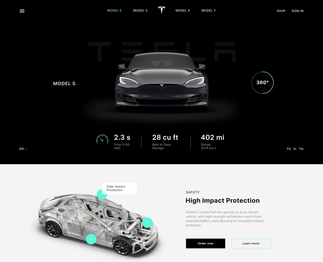 Tesla Model S Дизайн концепт страницы сайта — Интерфейсы на Dprofile