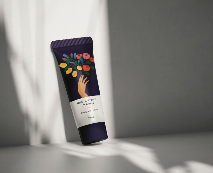 Peony and Lemon. Hand cream packaging desing. — Иллюстрация на Dprofile