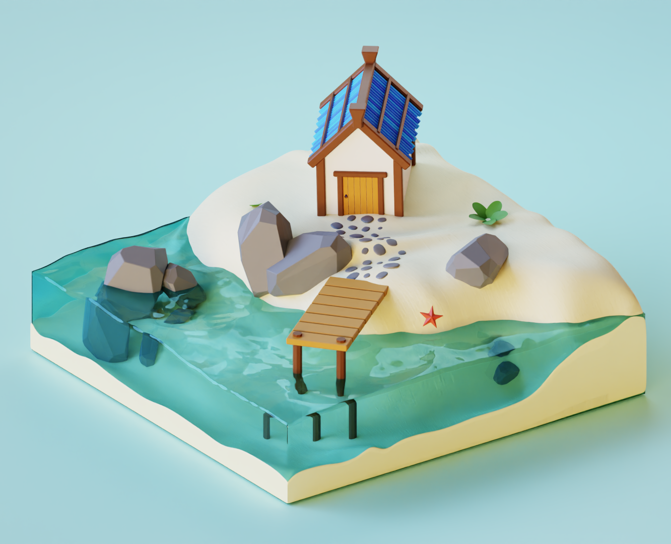 3D Иллюстрация Blender домик у озера — Иллюстрация, Графика на Dprofile